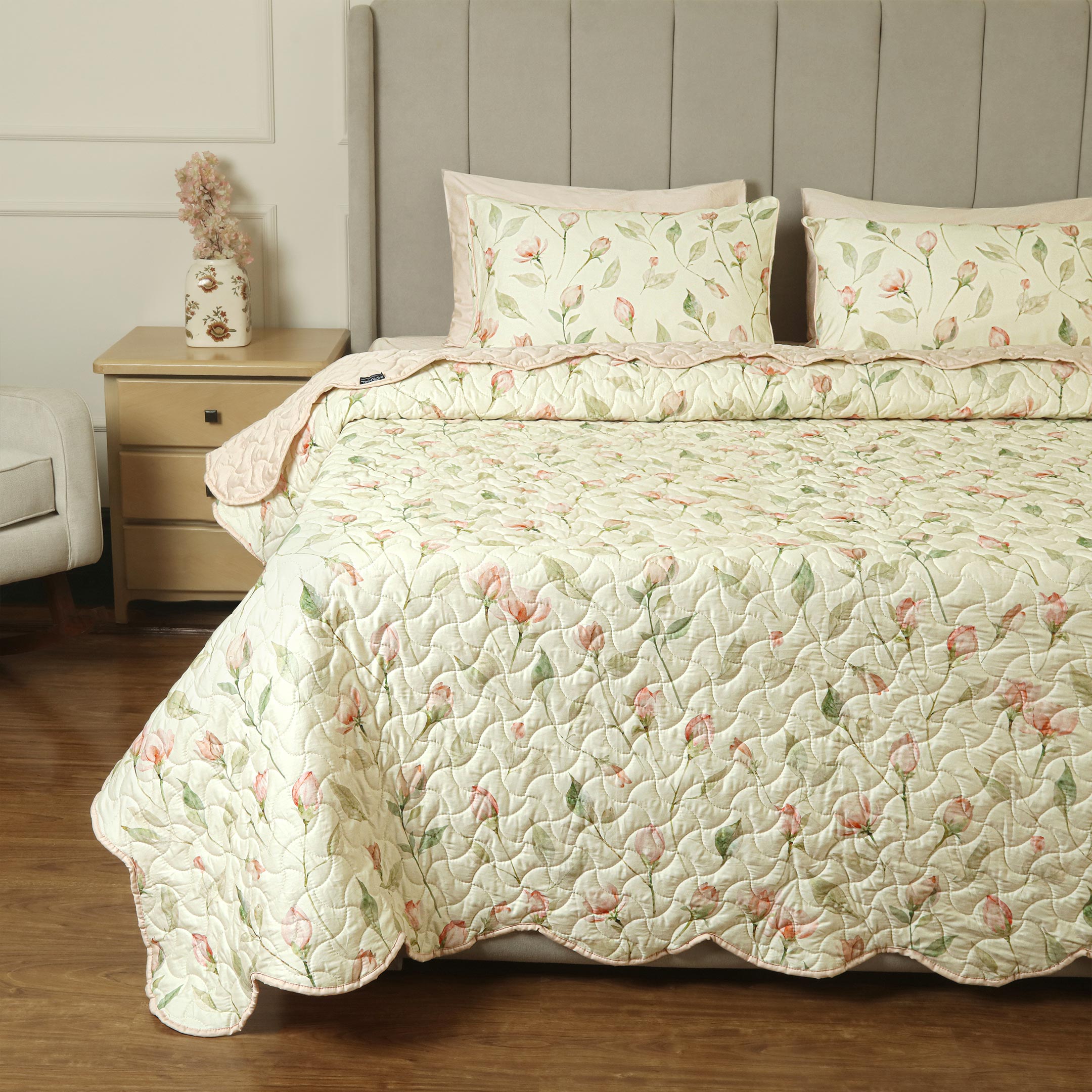 Blush Serenity Summer Quilted Bedspread-3pc Set