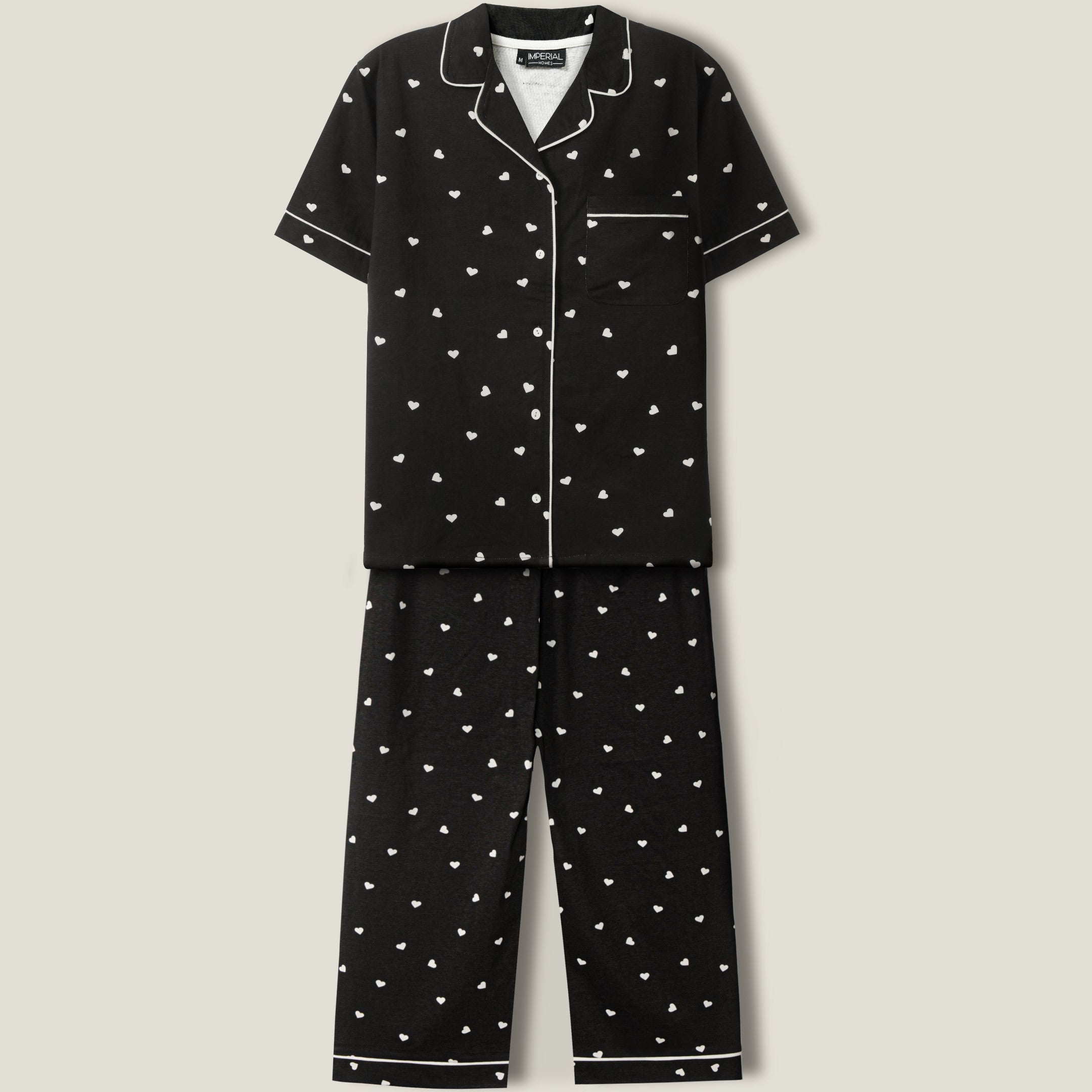 White Heart Printed Lounge wear- 2pc set