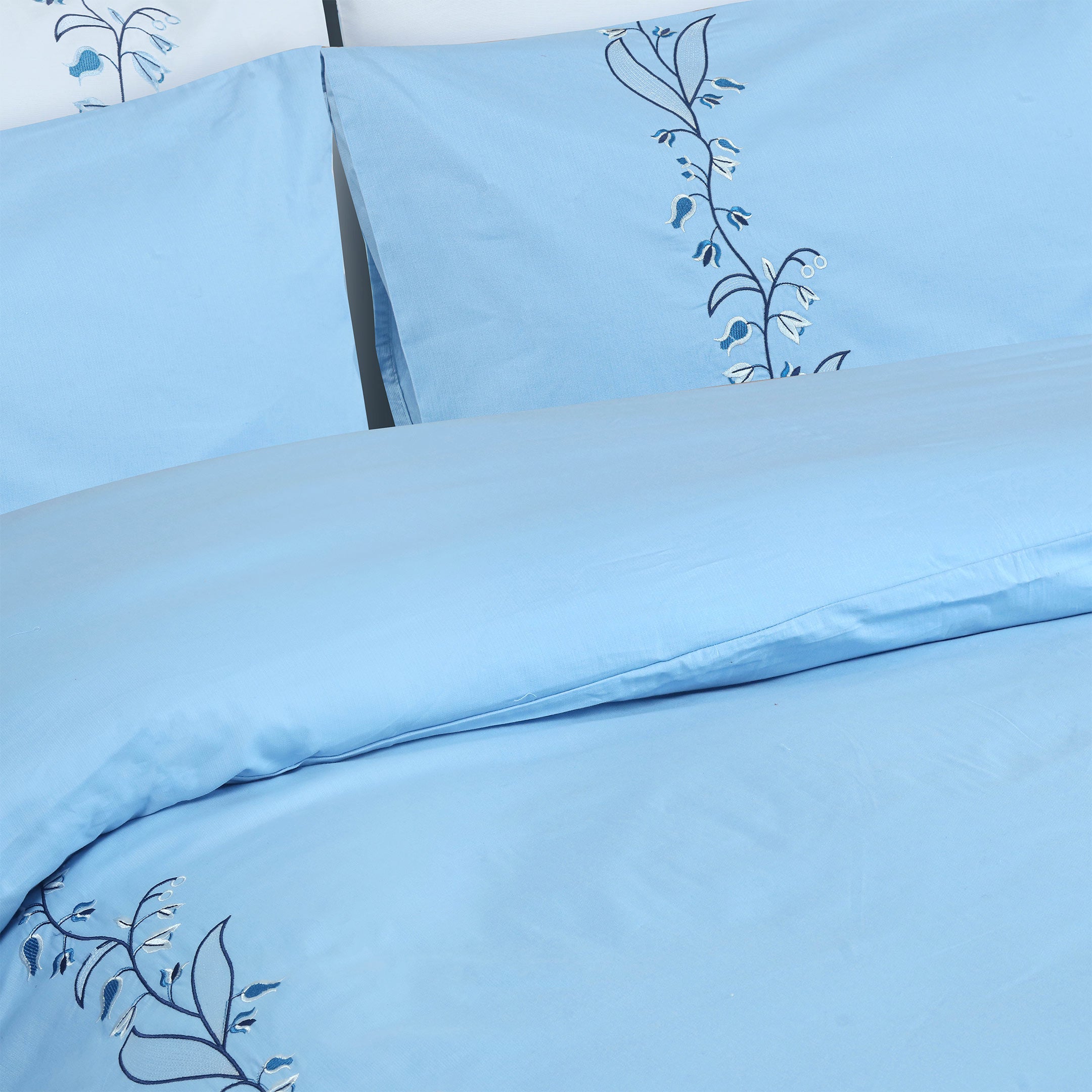 Serene Blue Embroidered Duvet Cover Set