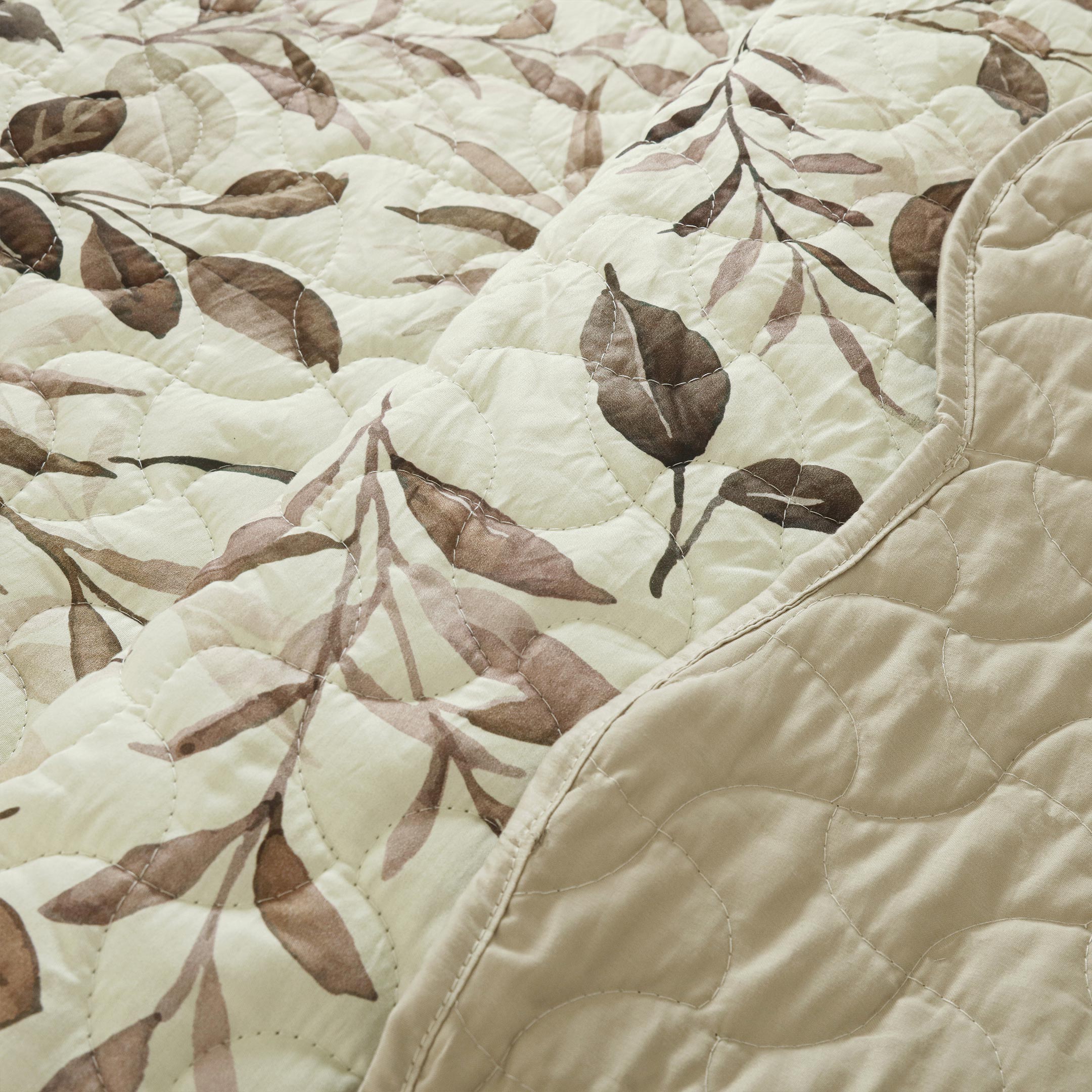 Rosewood Leaves Summer Quilted Bedspread-3pc Set