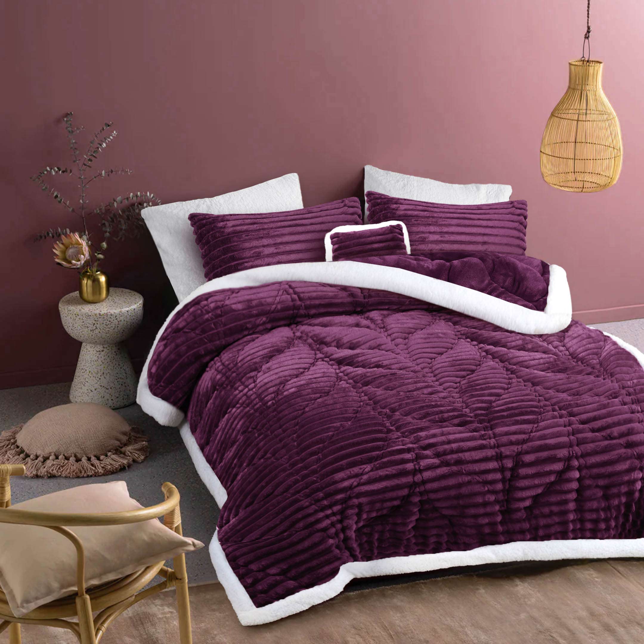 Heavy Weighted Fleece & Sherpa 7pcs Bedding Set-Prune