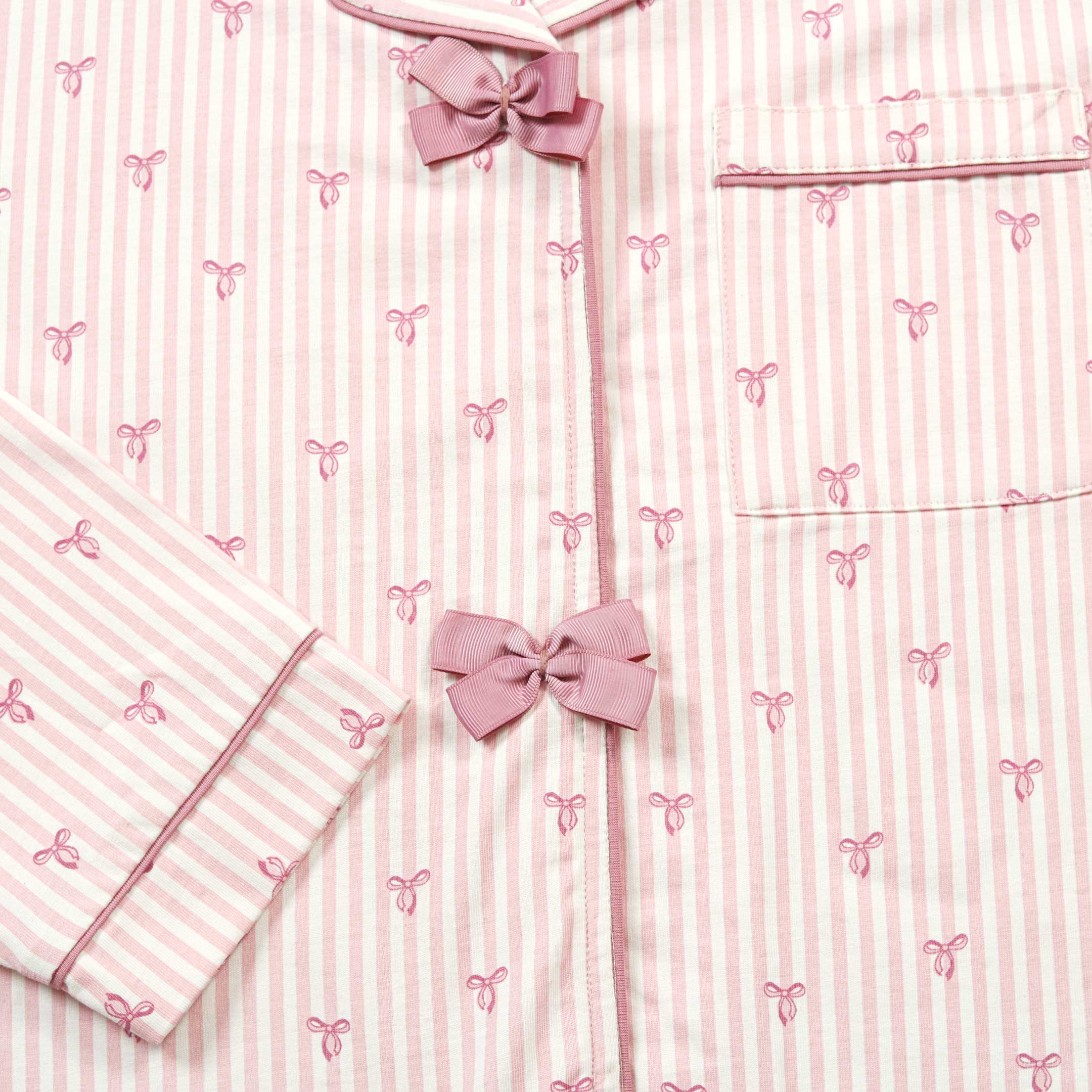 Pink Stripe Bow Lounge wear- 2pc set