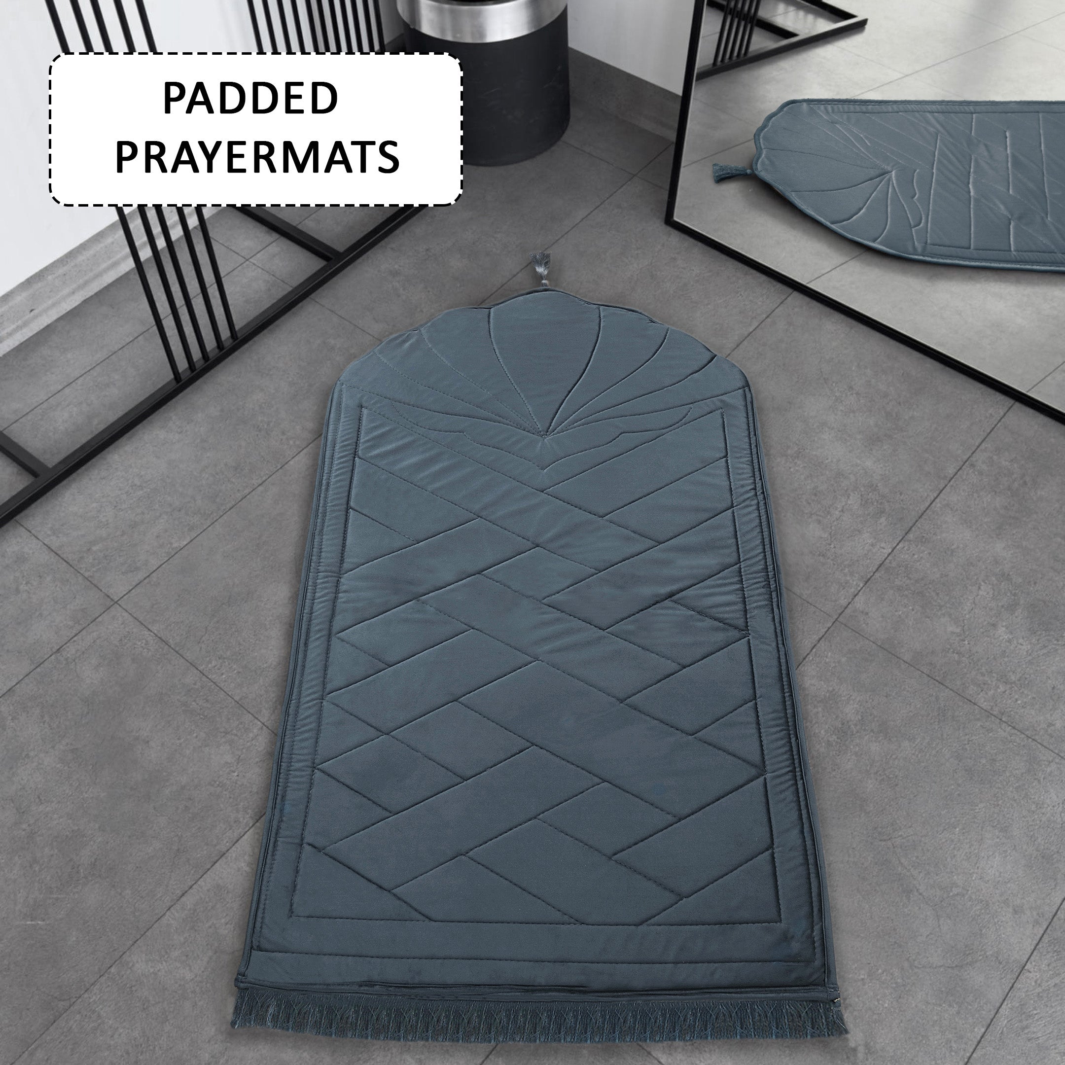 Turkish Style Quilted Velvet Padded Prayermat Grey