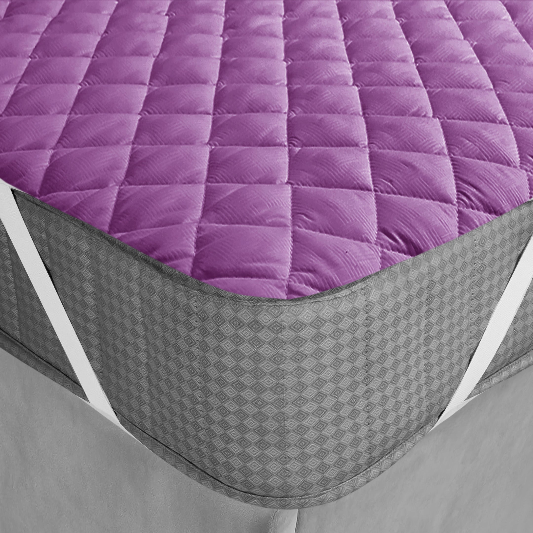 Waterproof Quilted Mattress Protectors With Elastic Strap Lilac