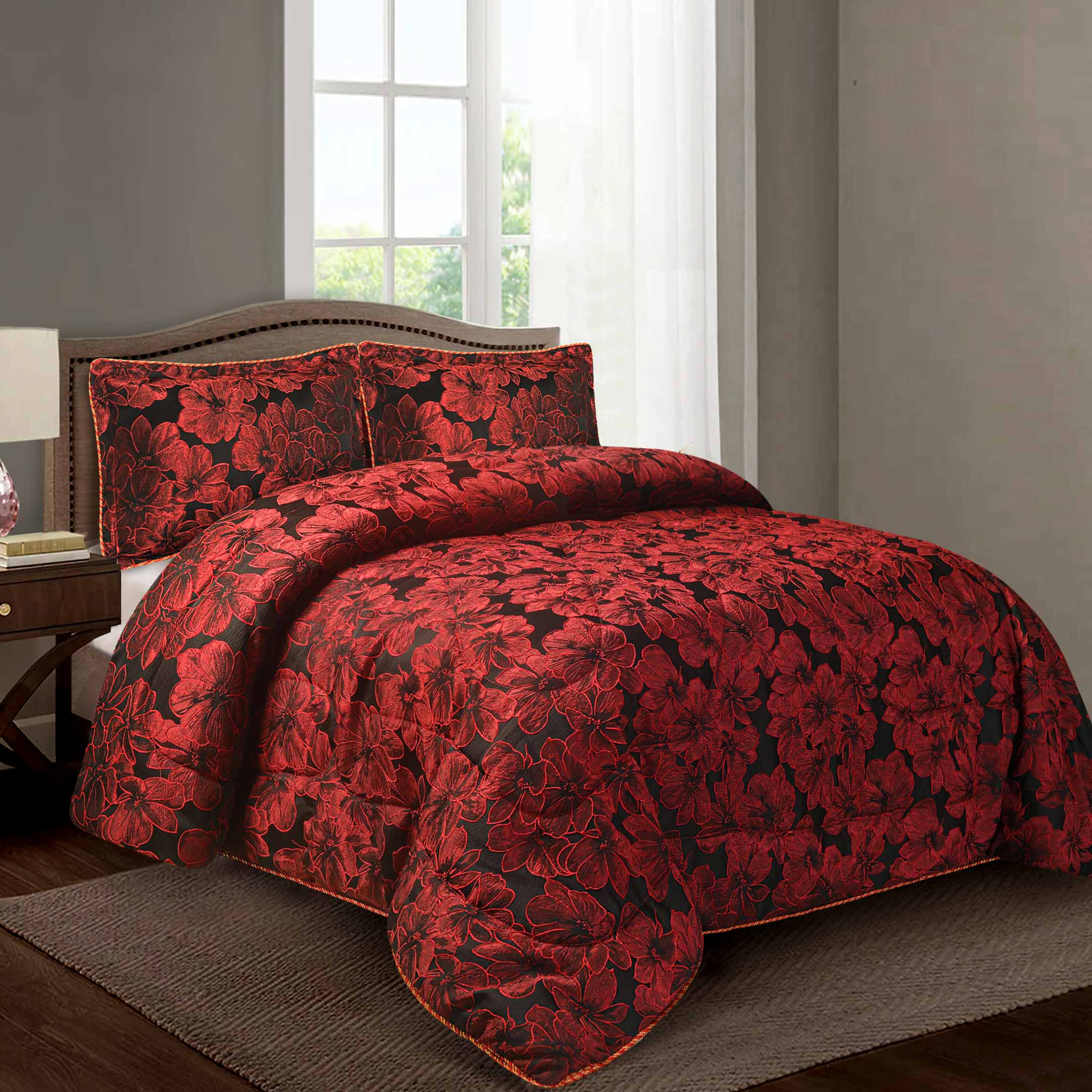 Zara Red Luxury Jacquard Comforter Set