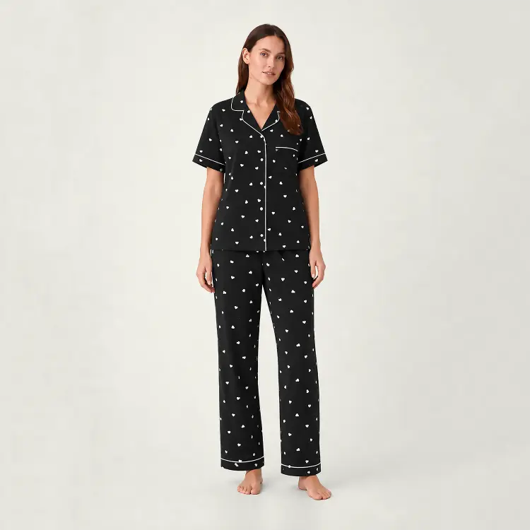 White Heart Printed Lounge wear- 2pc set