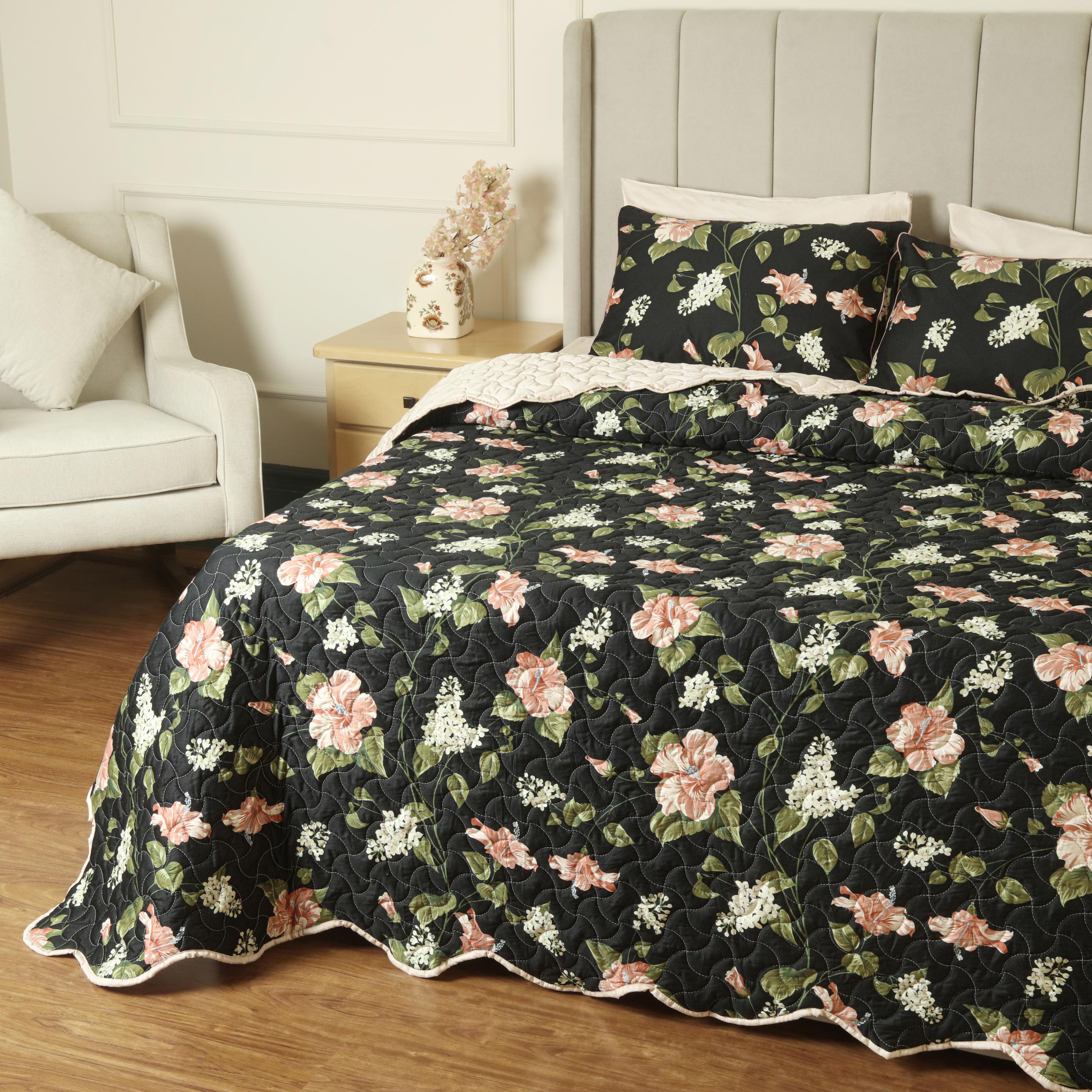 Noire Garden Summer Quilted Bedspread-3pc Set