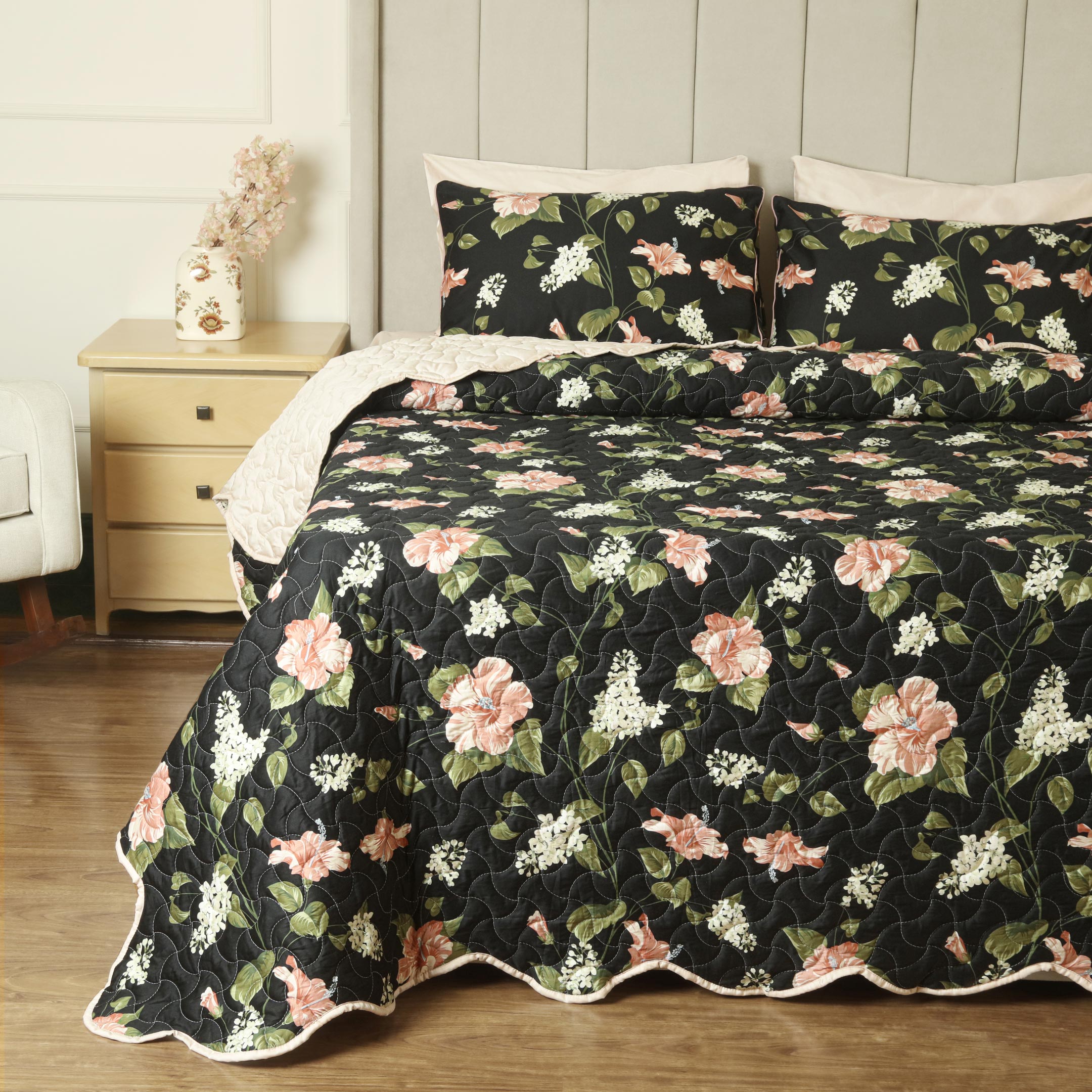 Noire Garden Summer Quilted Bedspread-3pc Set
