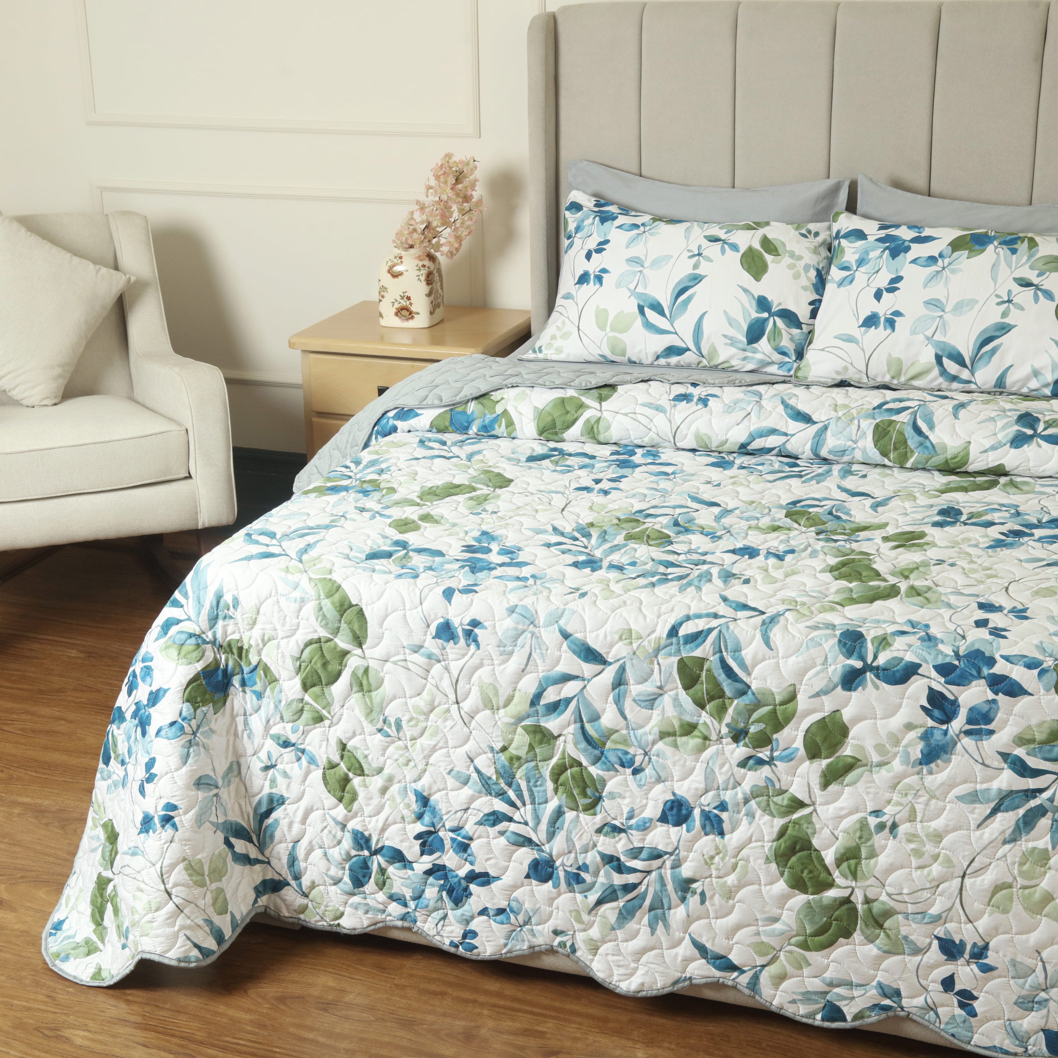Blue Orchard Summer Quilted Bedspread-3pc Set