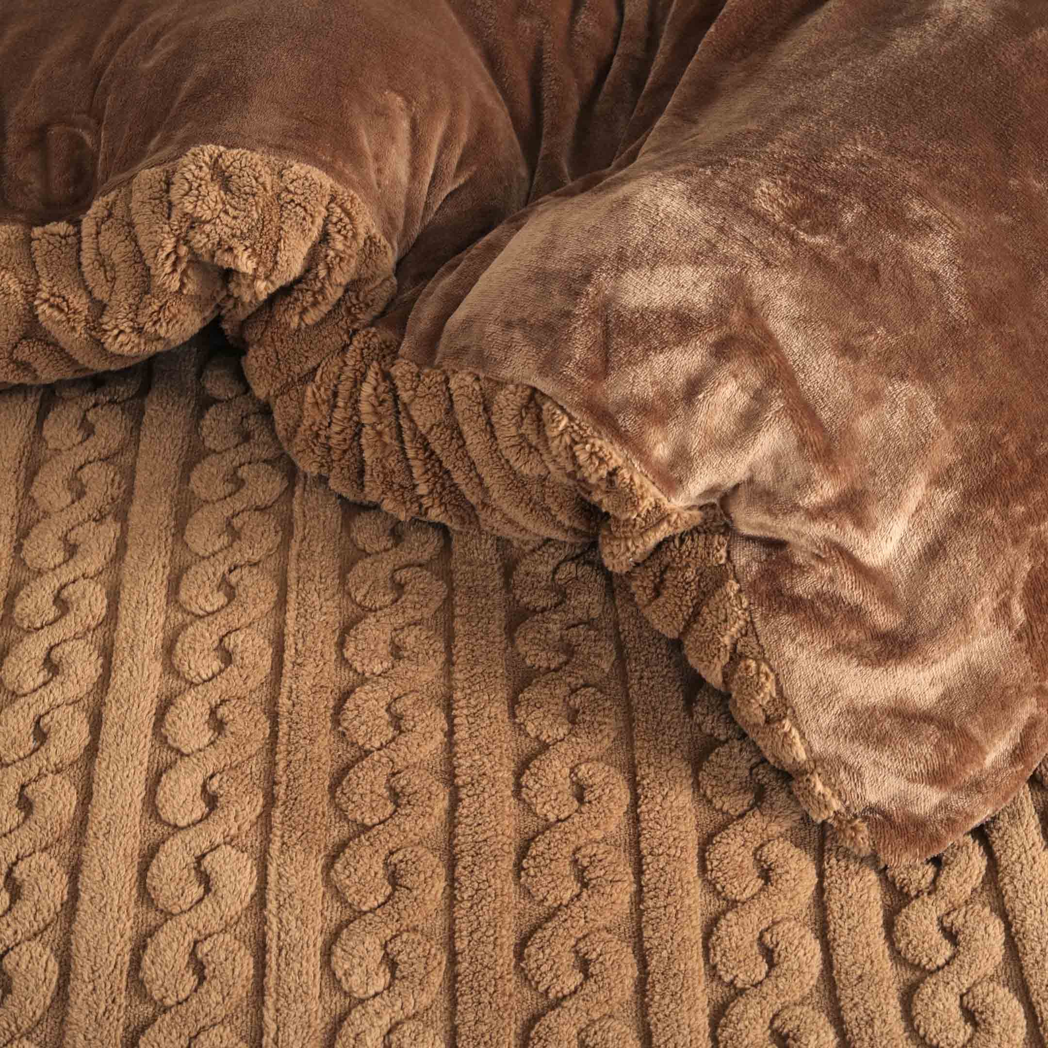 Luxury Knotted Fleece Fluff 6pc Razaye Set-Mocha Brown