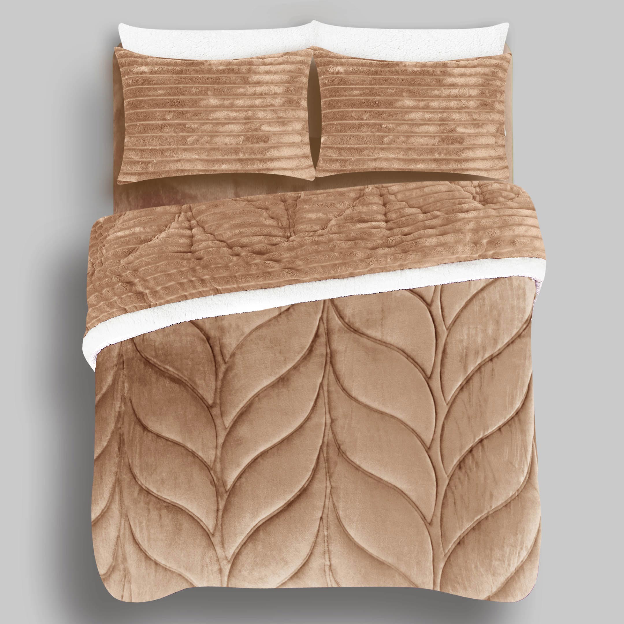 Heavy Weighted Fleece & Sherpa 7pcs Bedding Set-Iced Latte