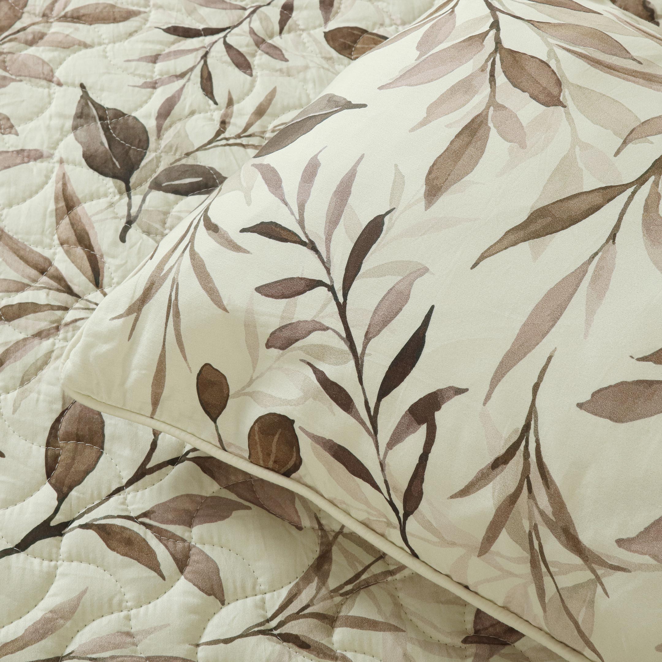 Rosewood Leaves Summer Quilted Bedspread-3pc Set