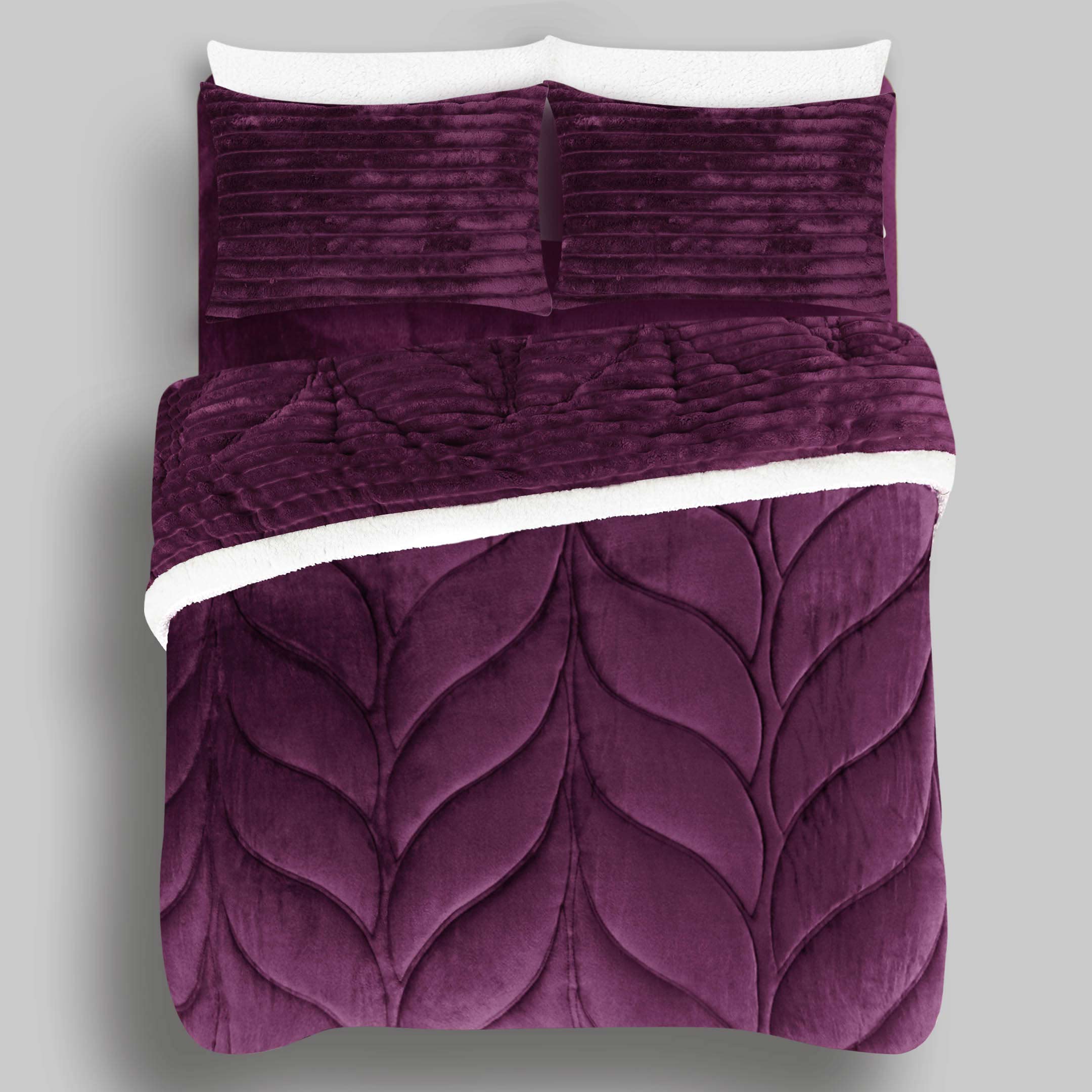 Heavy Weighted Fleece & Sherpa 7pcs Bedding Set-Plum