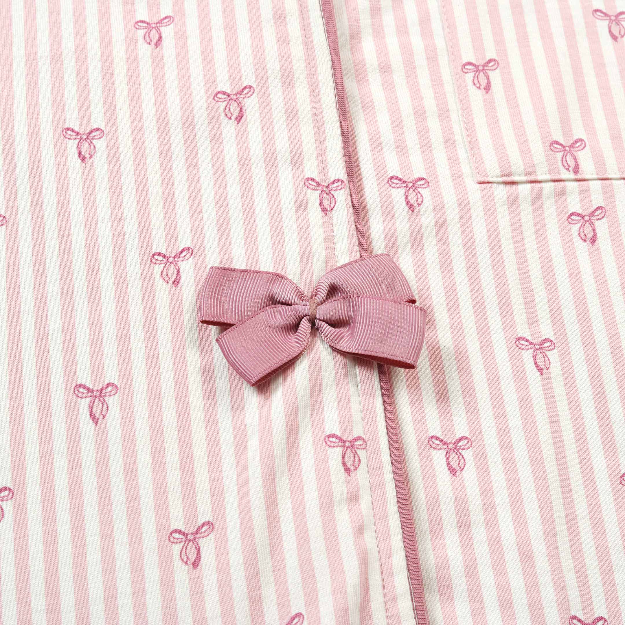 Pink Stripe Bow Lounge wear- 2pc set