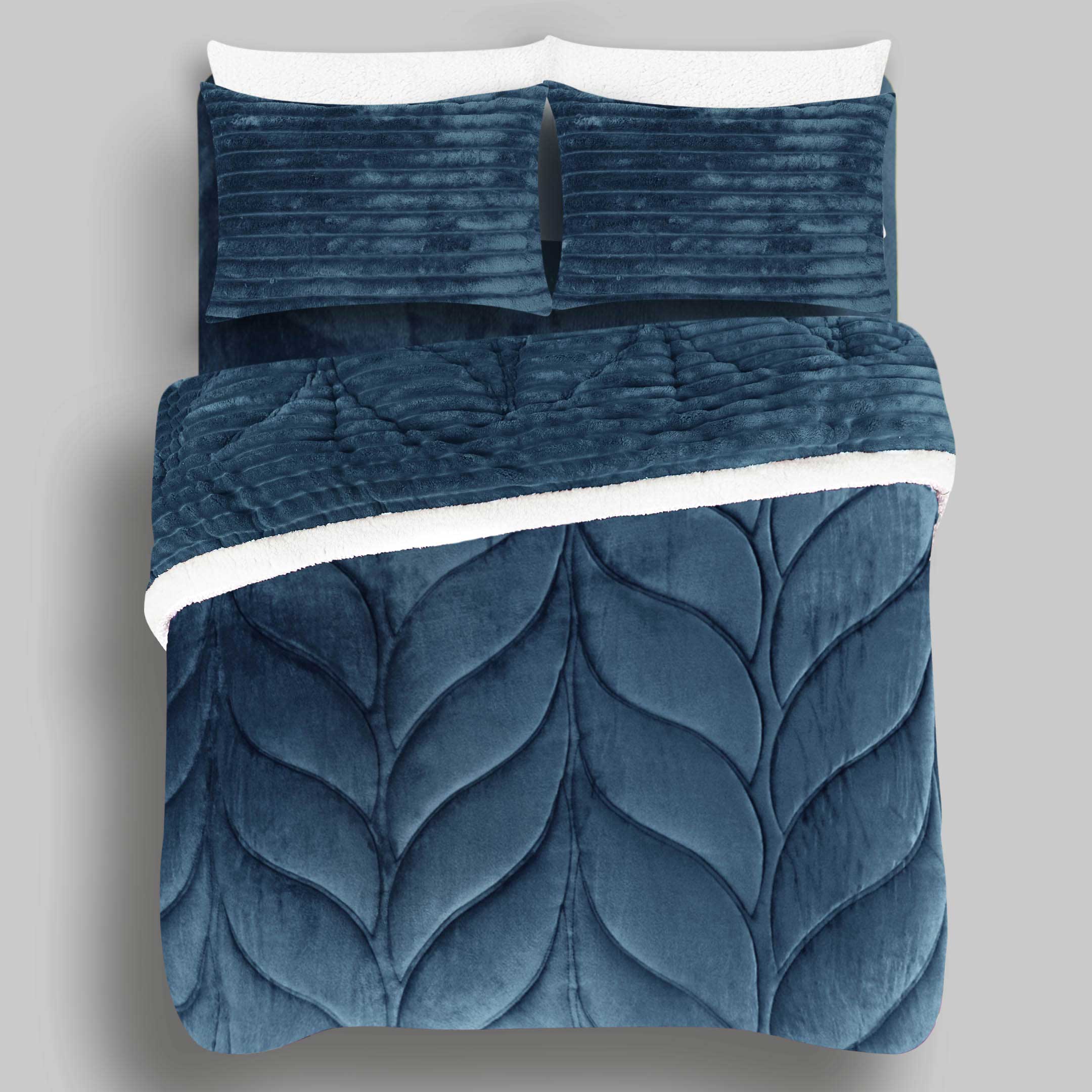 Heavy Weighted Fleece & Sherpa 7pcs Bedding Set-Blue Mirage