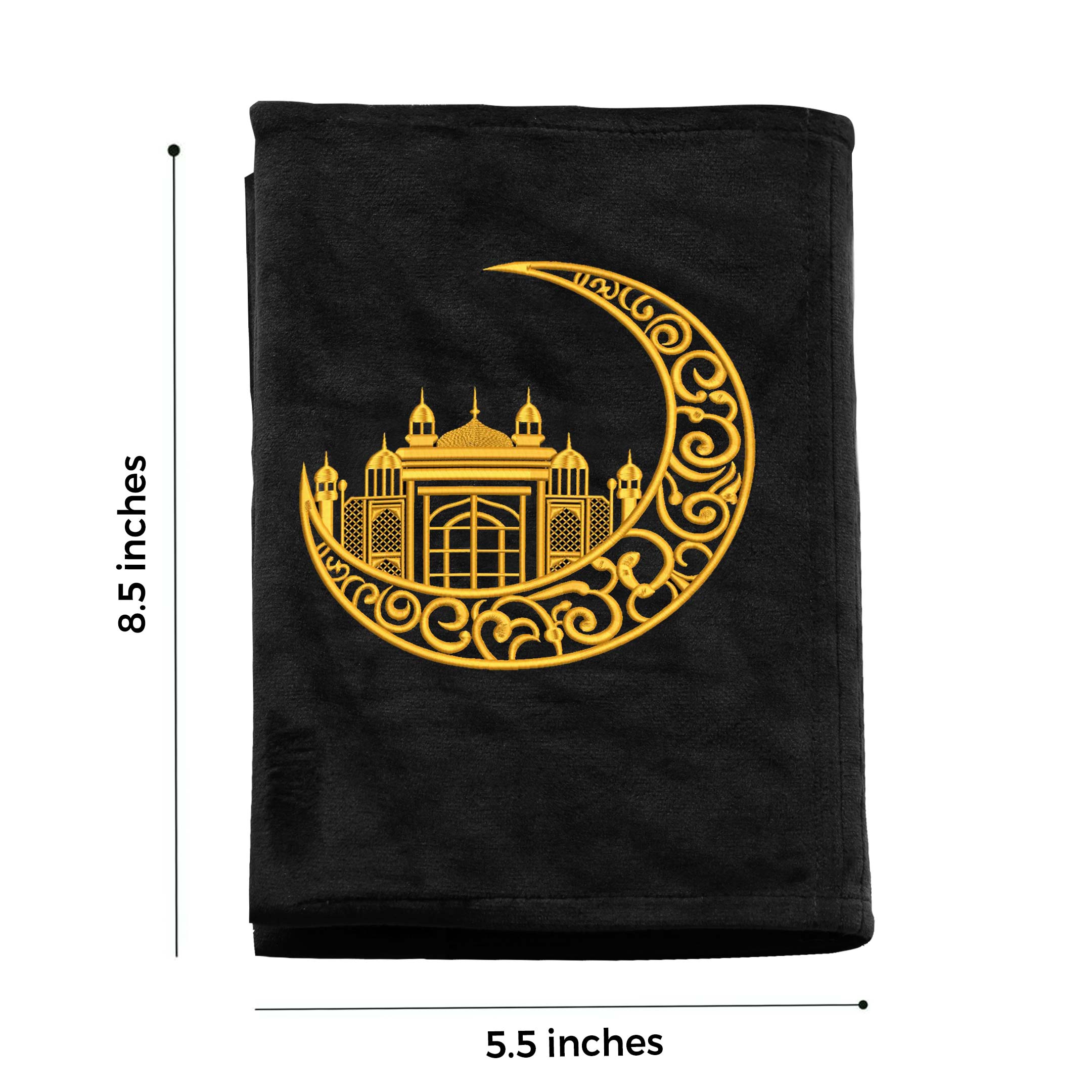 Moon Embroidered Black Velvet Quran Pak with Cover