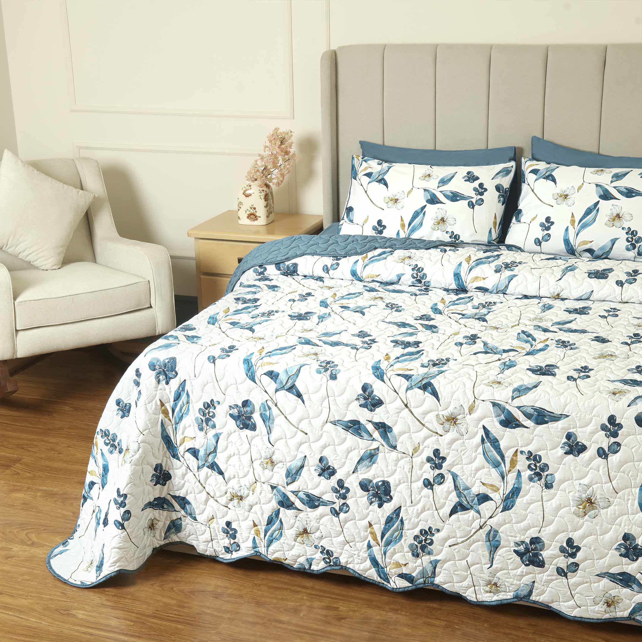 Bluebell Mist Summer Quilted Bedspread-3pc Set
