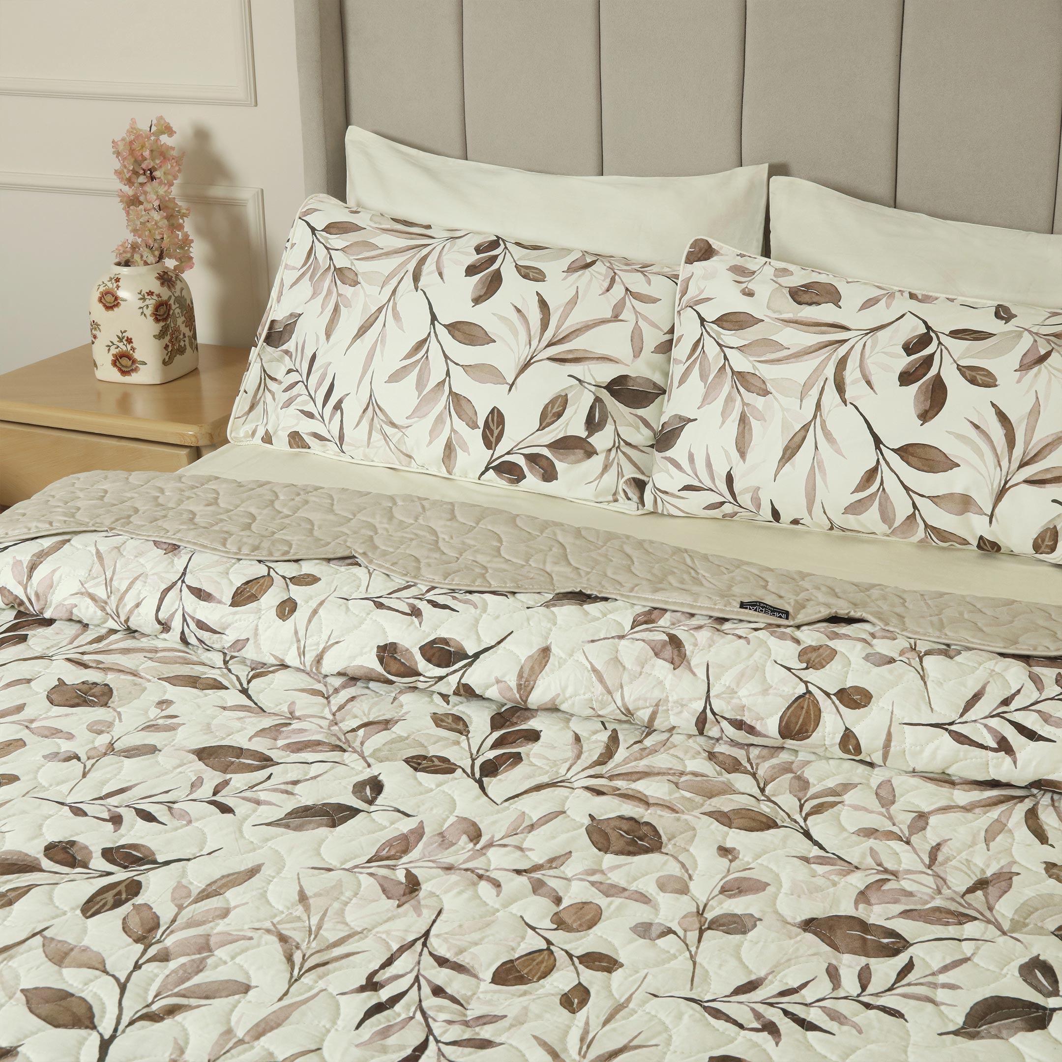 Rosewood Leaves Summer Quilted Bedspread-3pc Set