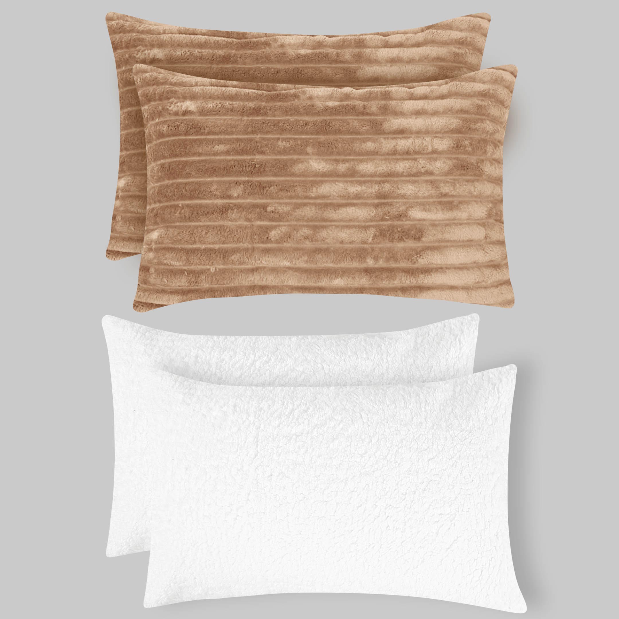 Heavy Weighted Fleece & Sherpa 7pcs Bedding Set-Iced Latte