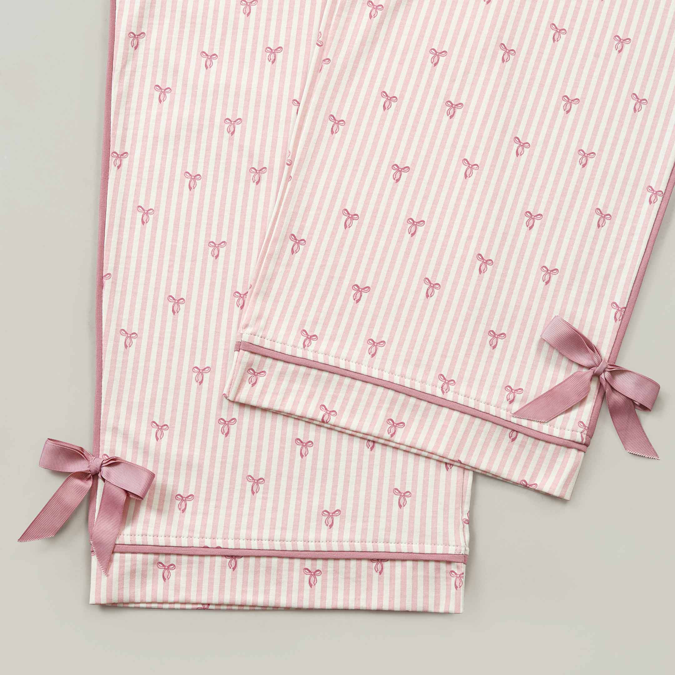Pink Stripe Bow Lounge wear- 2pc set