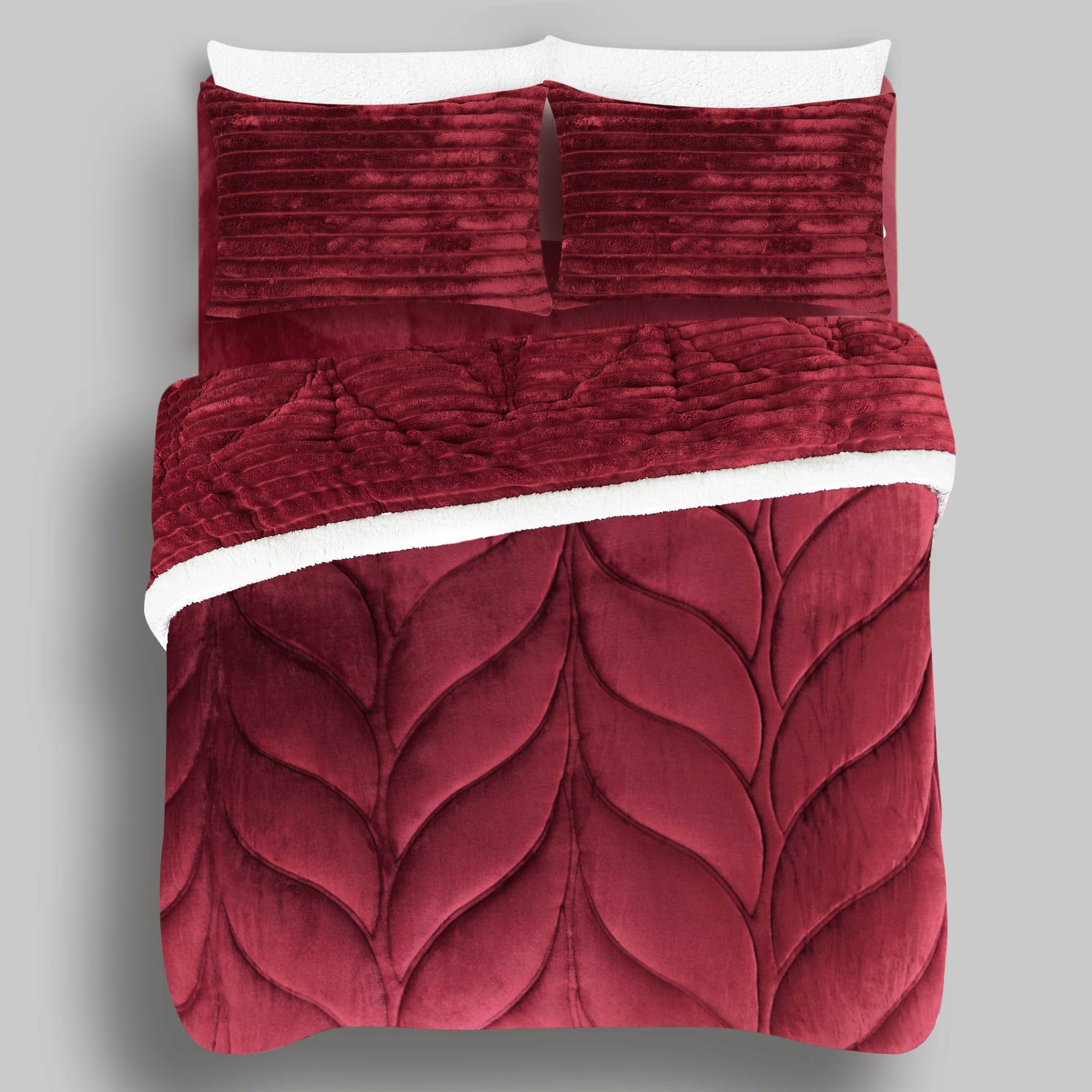 Heavy Weighted Fleece & Sherpa 7pcs Bedding Set-Maroon