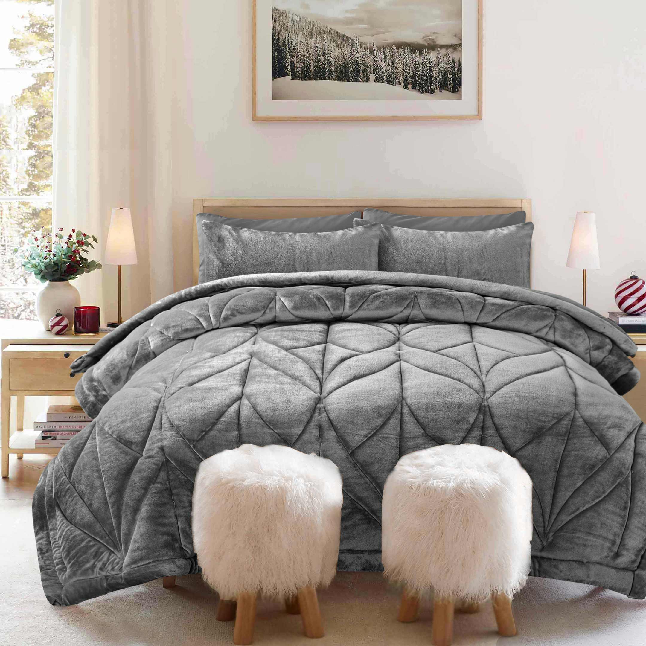 Diamond Puff Quilted 6pc Set-Grey