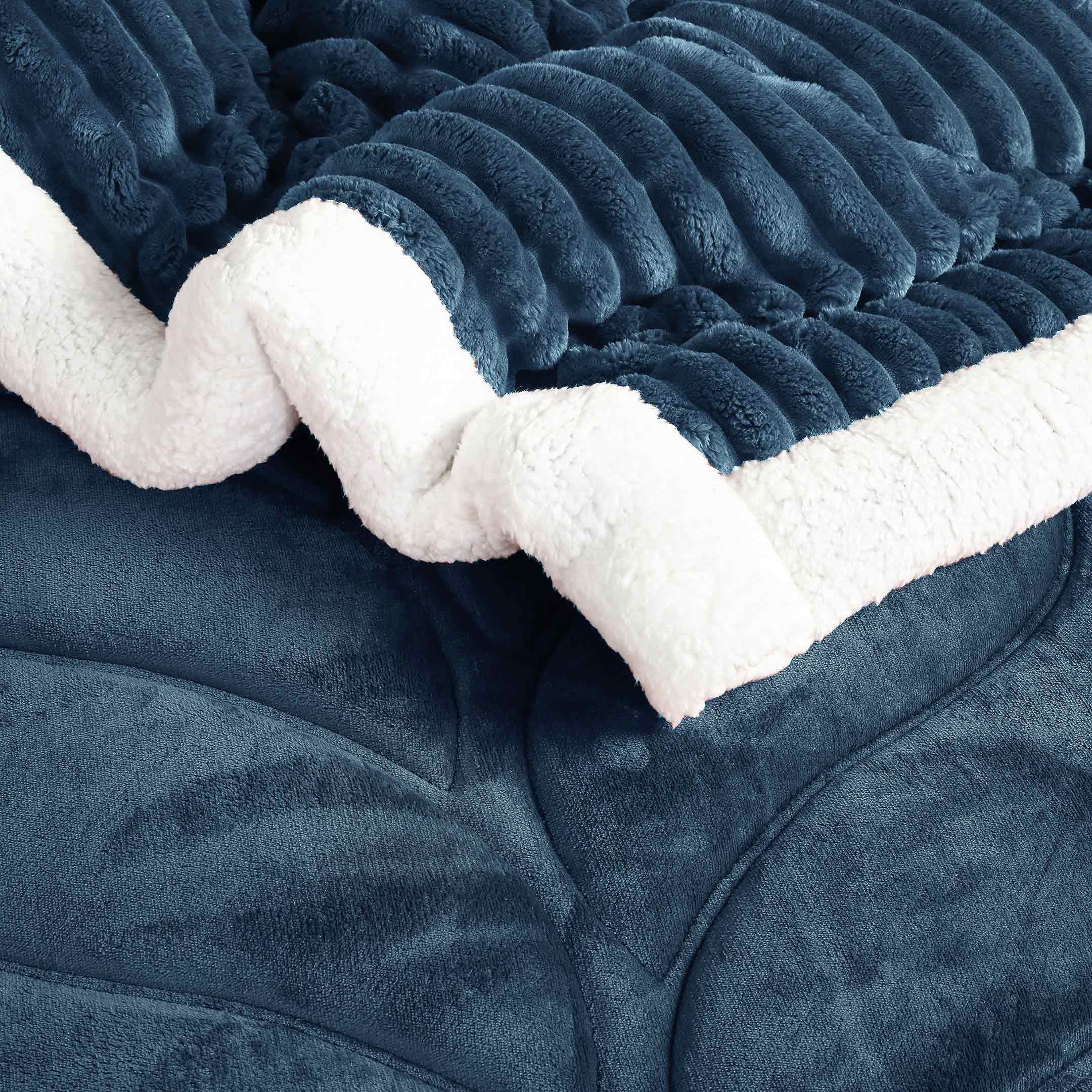Heavy Weighted Fleece & Sherpa 7pcs Bedding Set-Blue Mirage