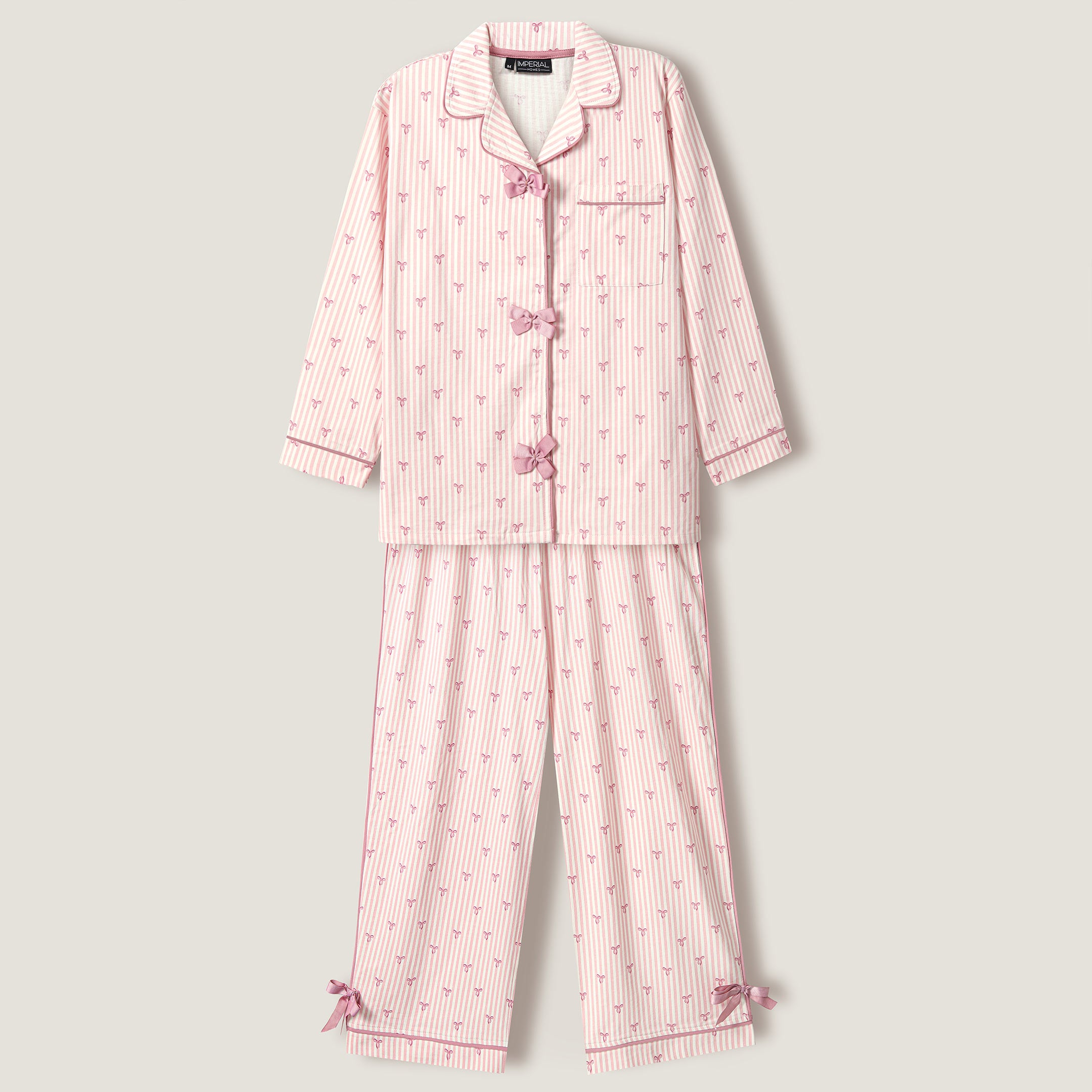Pink Stripe Bow Lounge wear- 2pc set