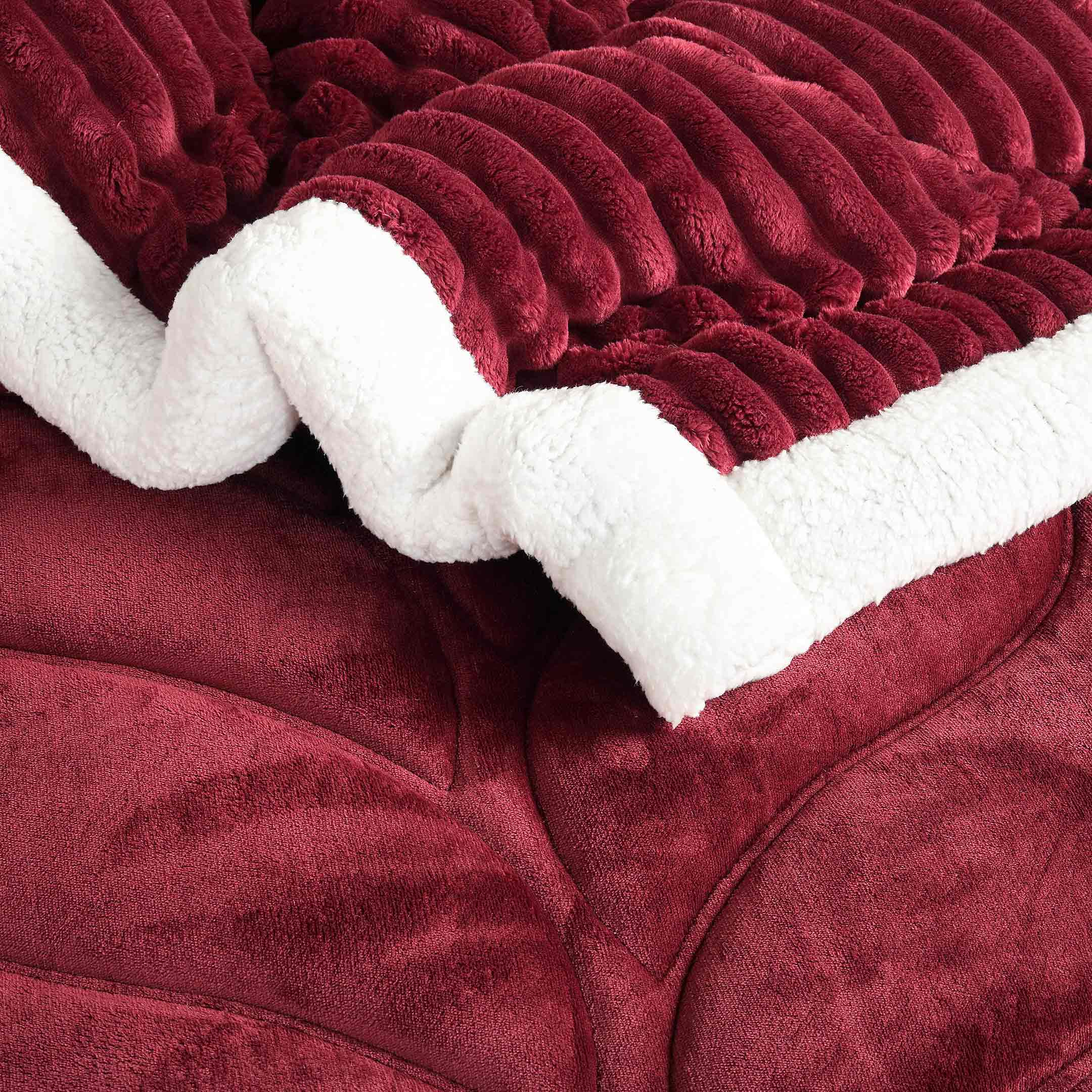 Heavy Weighted Fleece & Sherpa 7pcs Bedding Set-Maroon