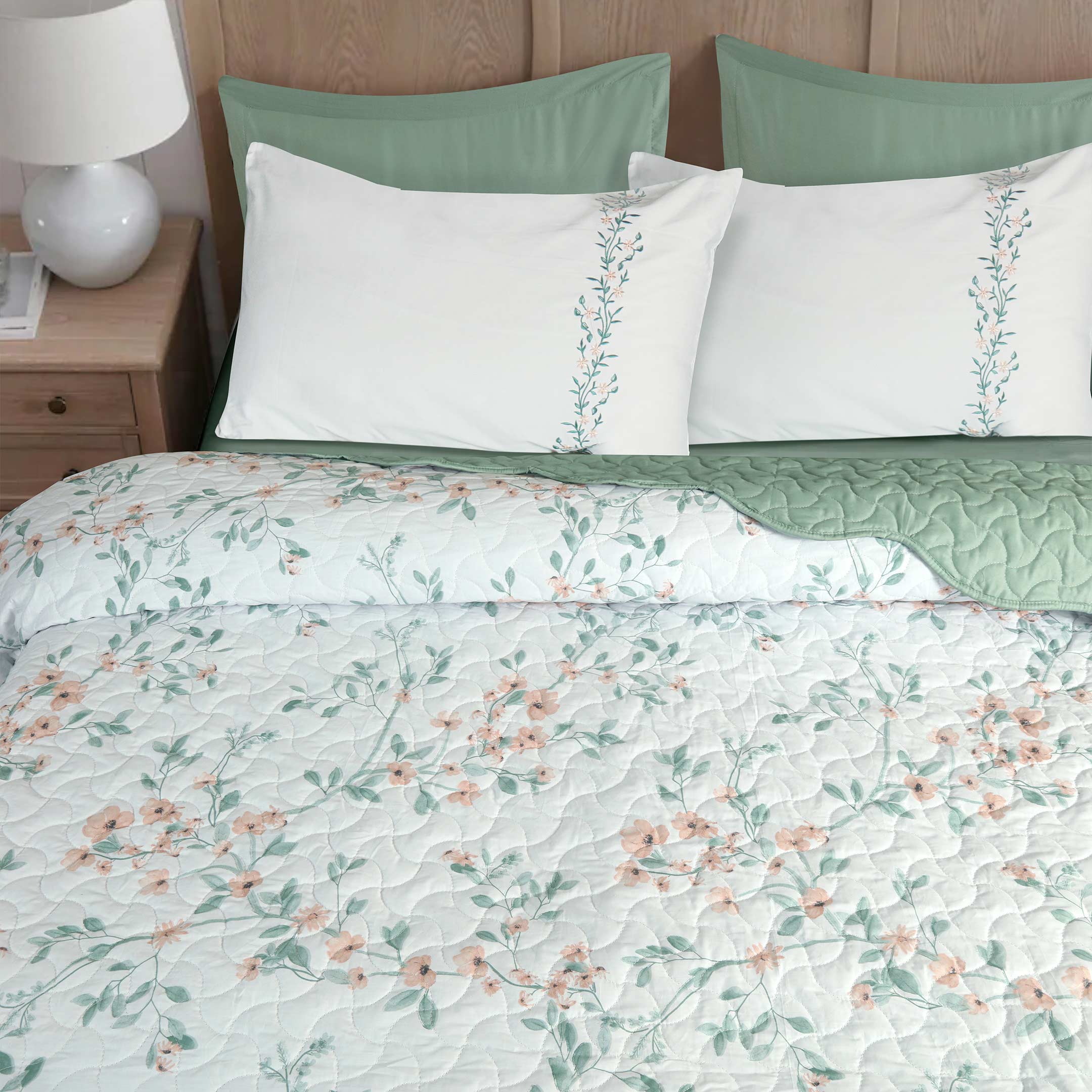 Sage Solace Printed Summer Bedspread 6PCS Set