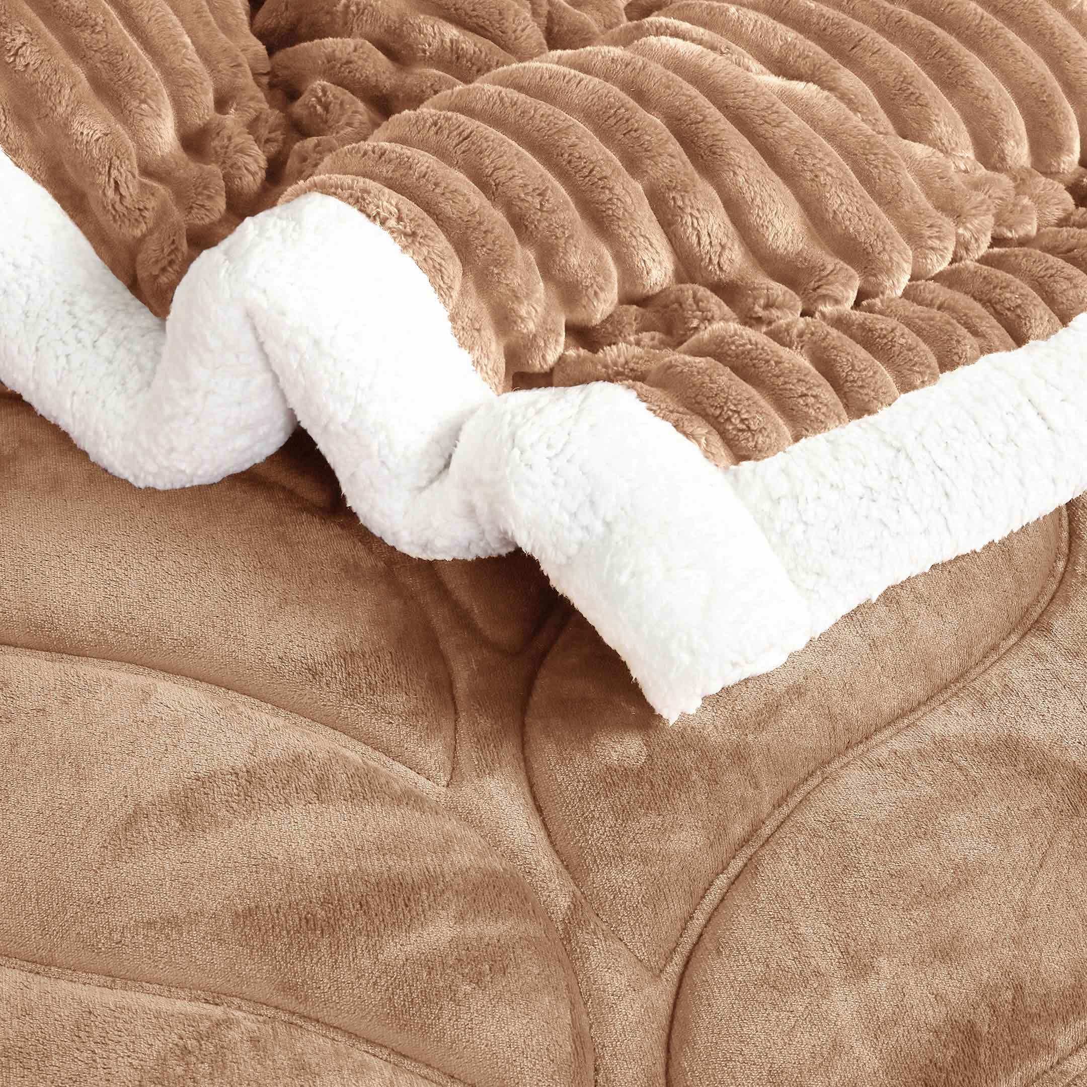 Heavy Weighted Fleece & Sherpa 7pcs Bedding Set-Iced Latte