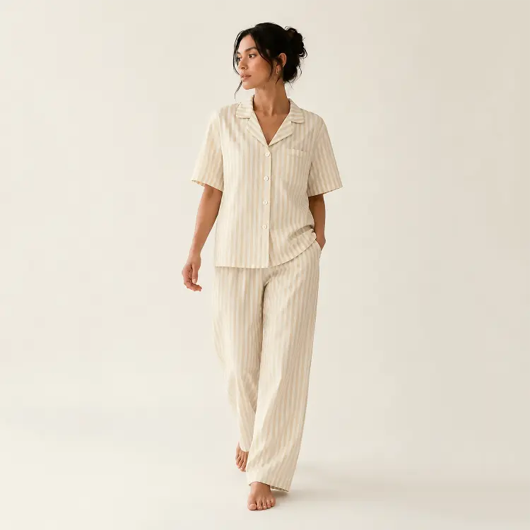 Beige Stripe Lounge wear- 2pc set