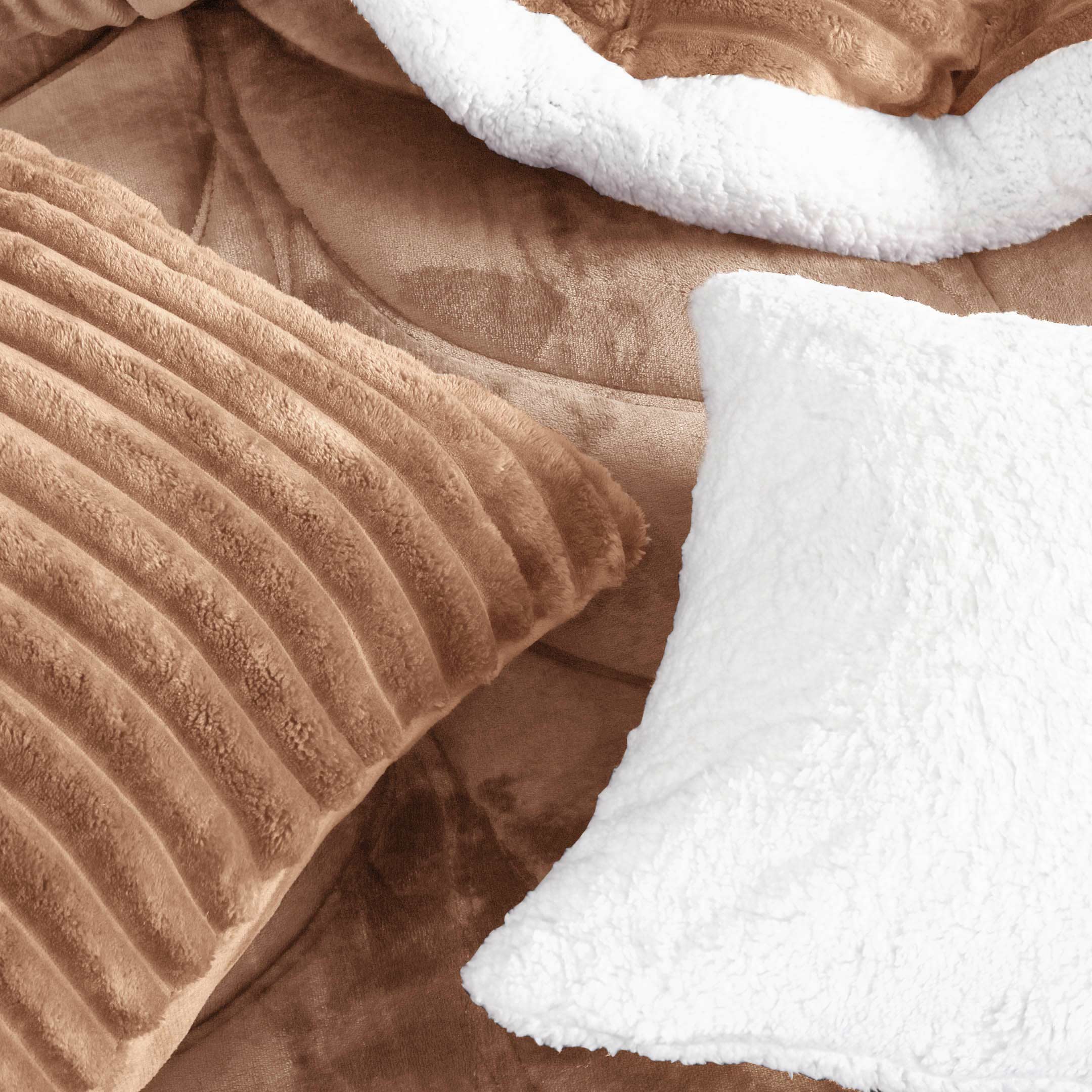 Heavy Weighted Fleece & Sherpa 7pcs Bedding Set-Iced Latte