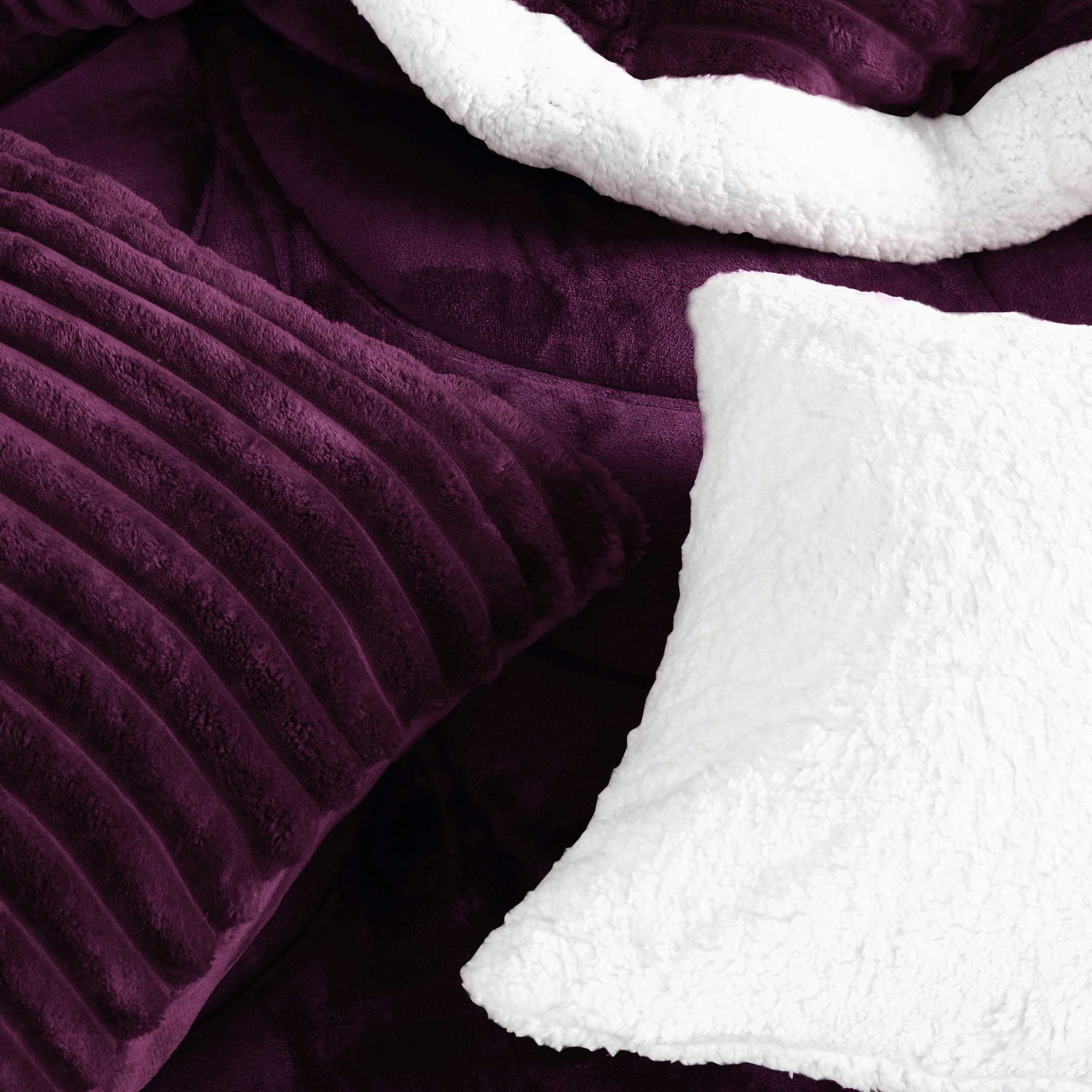 Heavy Weighted Fleece & Sherpa 7pcs Bedding Set-Plum