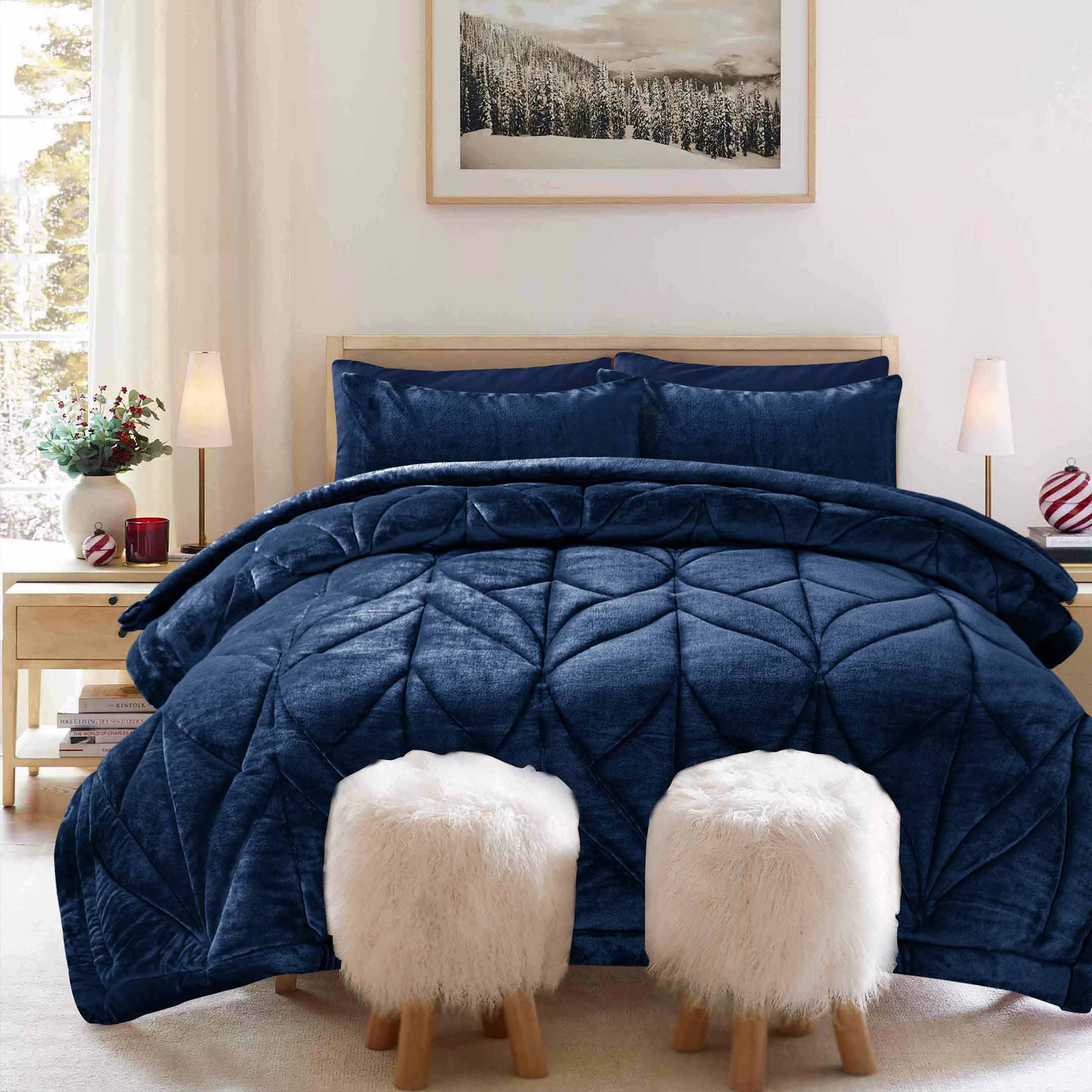 Diamond Puff Quilted 6pc Set-Navy