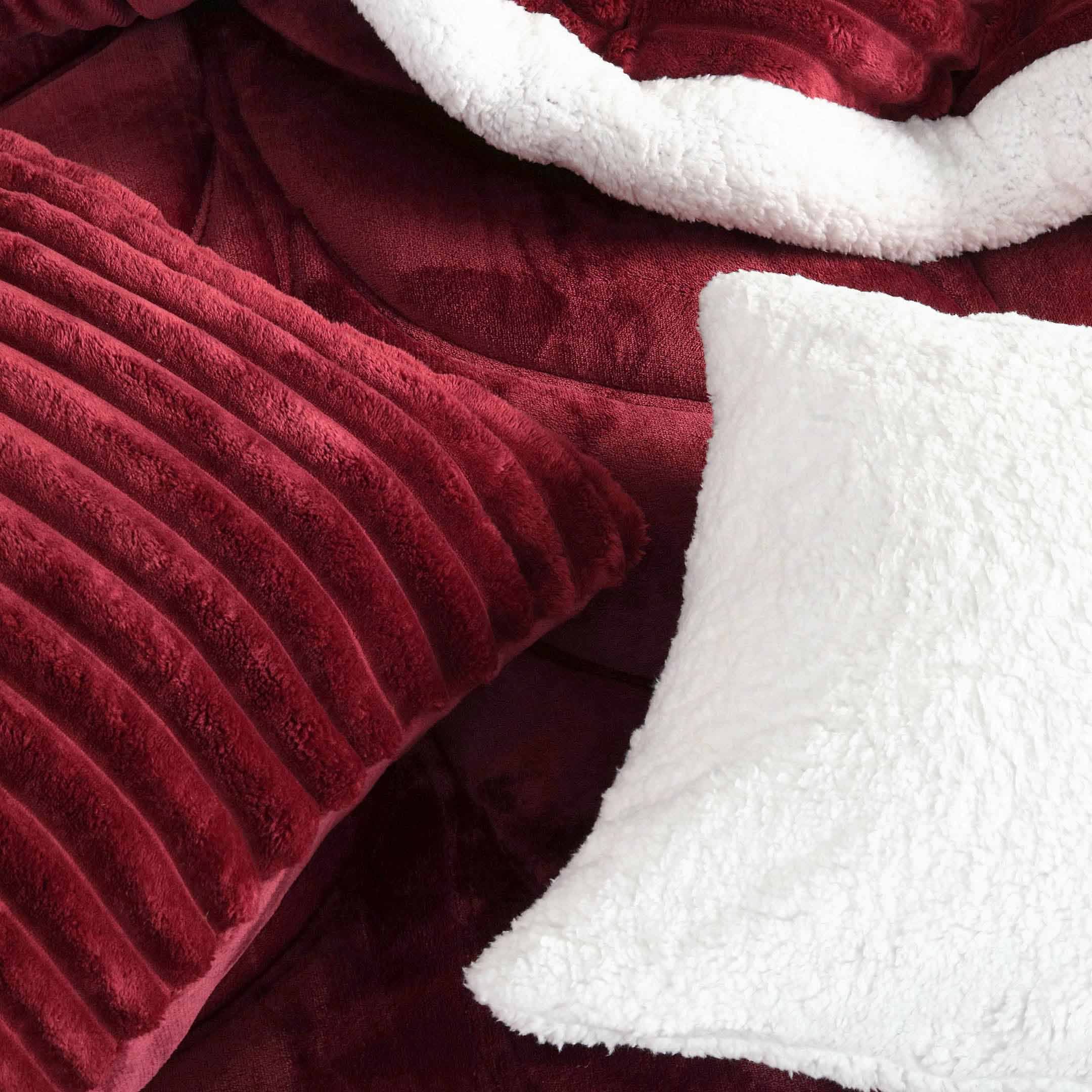 Heavy Weighted Fleece & Sherpa 7pcs Bedding Set-Maroon