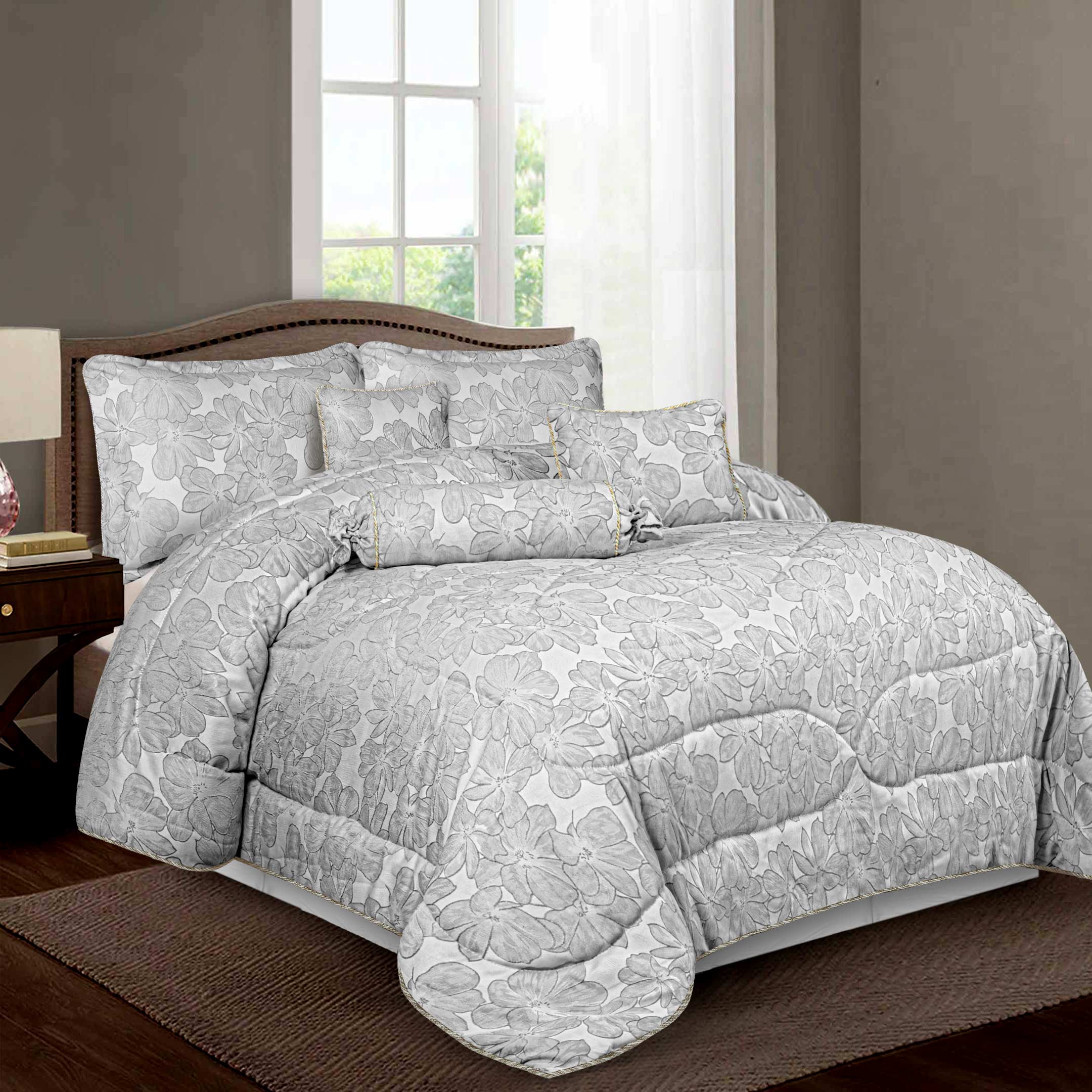 Zara Grey Luxury Jacquard Comforter Set