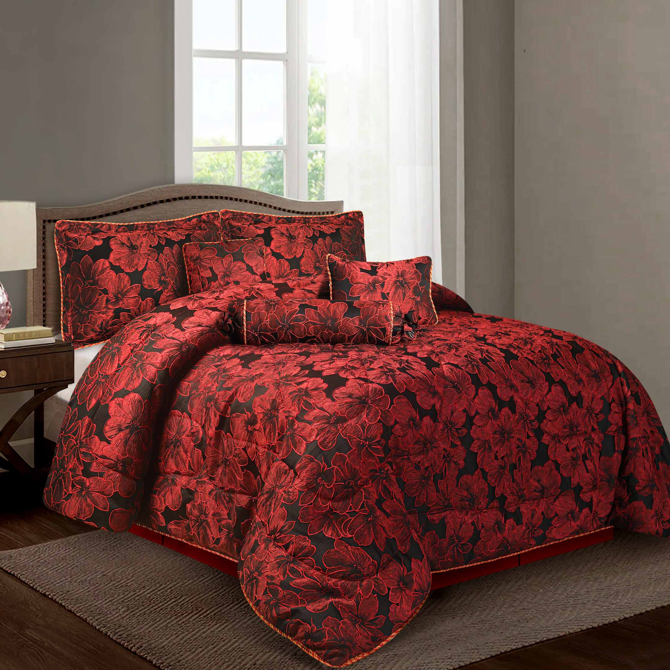 Zara Red Luxury Jacquard Comforter Set