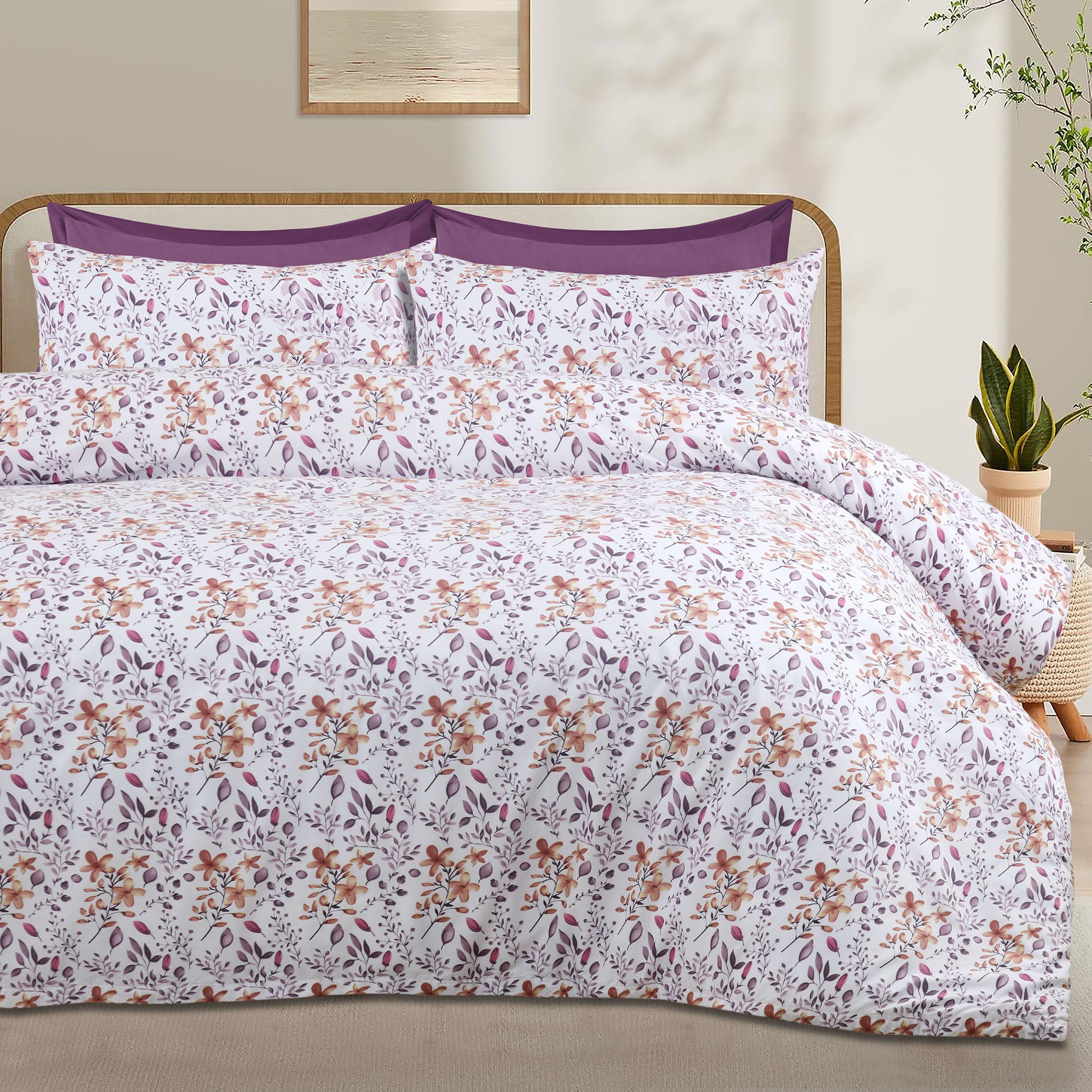 Plum Florals Embroidered Duvet Cover Set