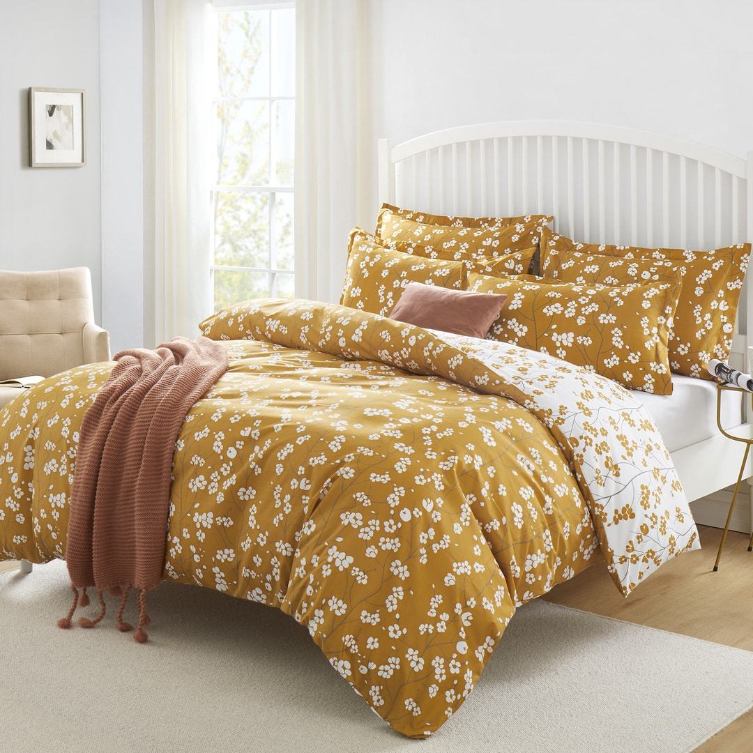 Ochre Florets Microfiber Duvet Cover Set