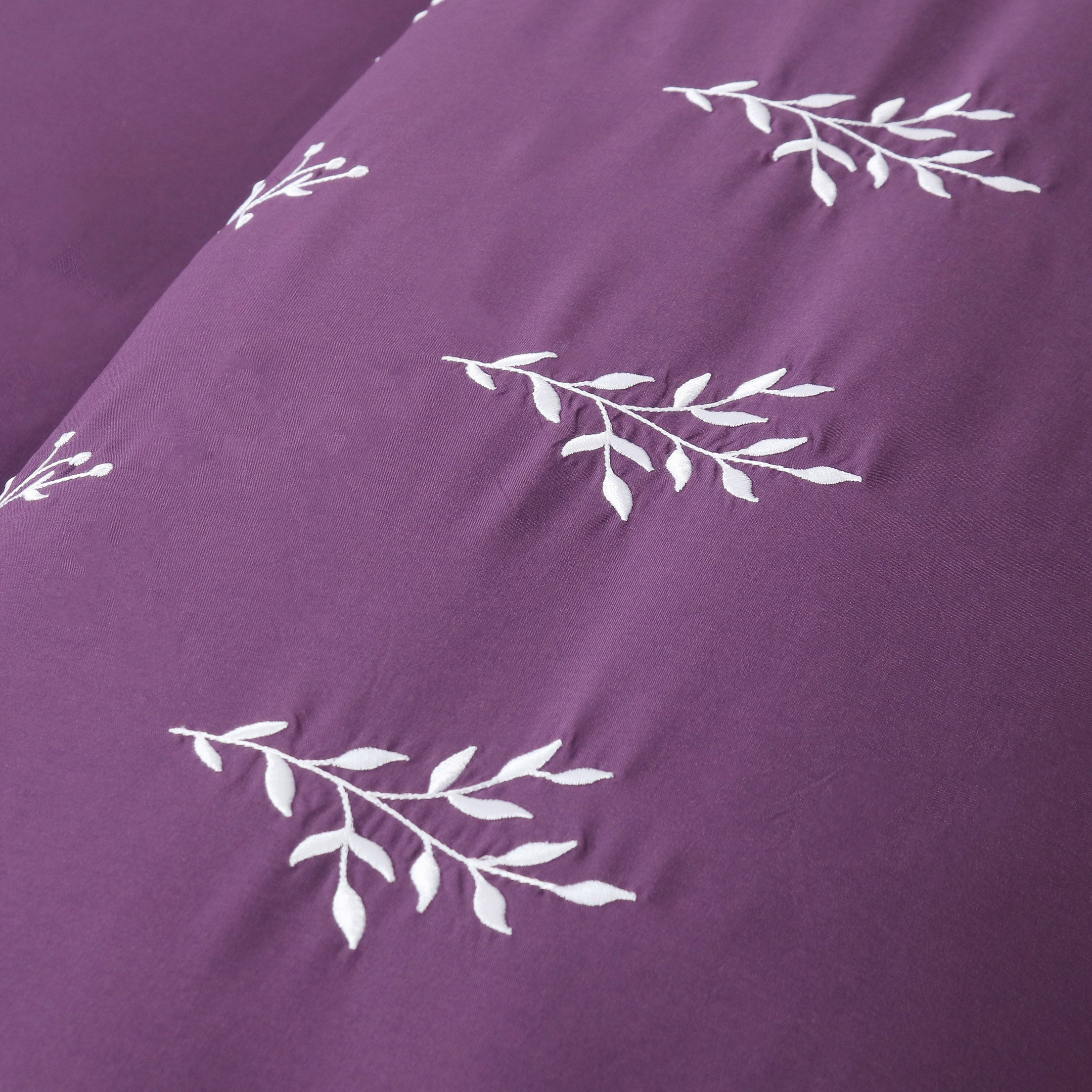 Plum Florals Embroidered Duvet Cover Set