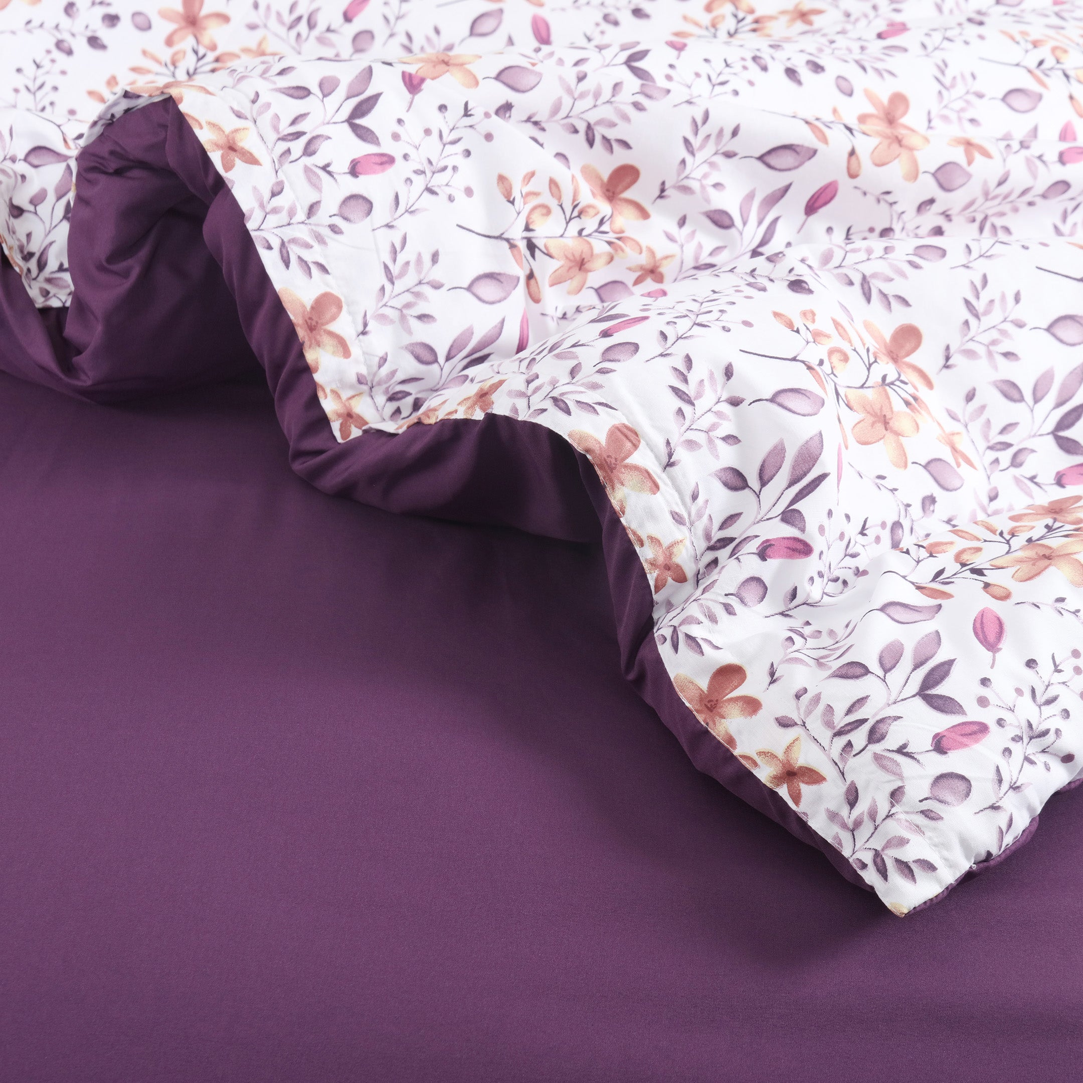 Plum Florals Embroidered Duvet Cover Set