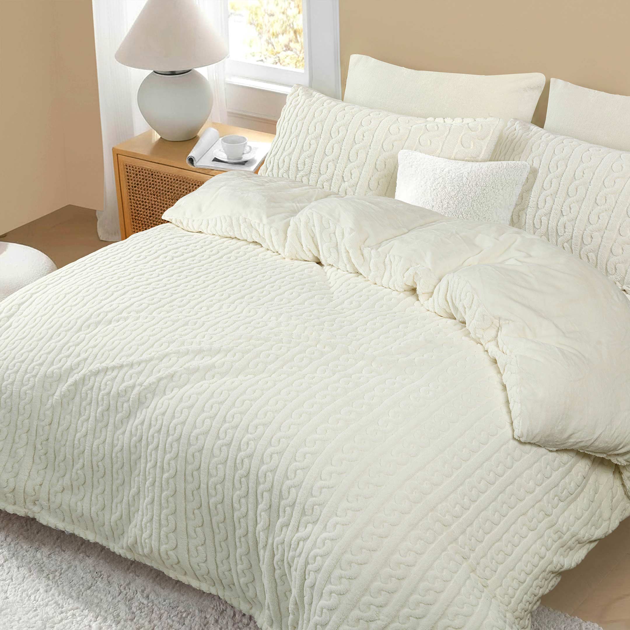 Luna Knit Fleece Duvet Cover-Off White