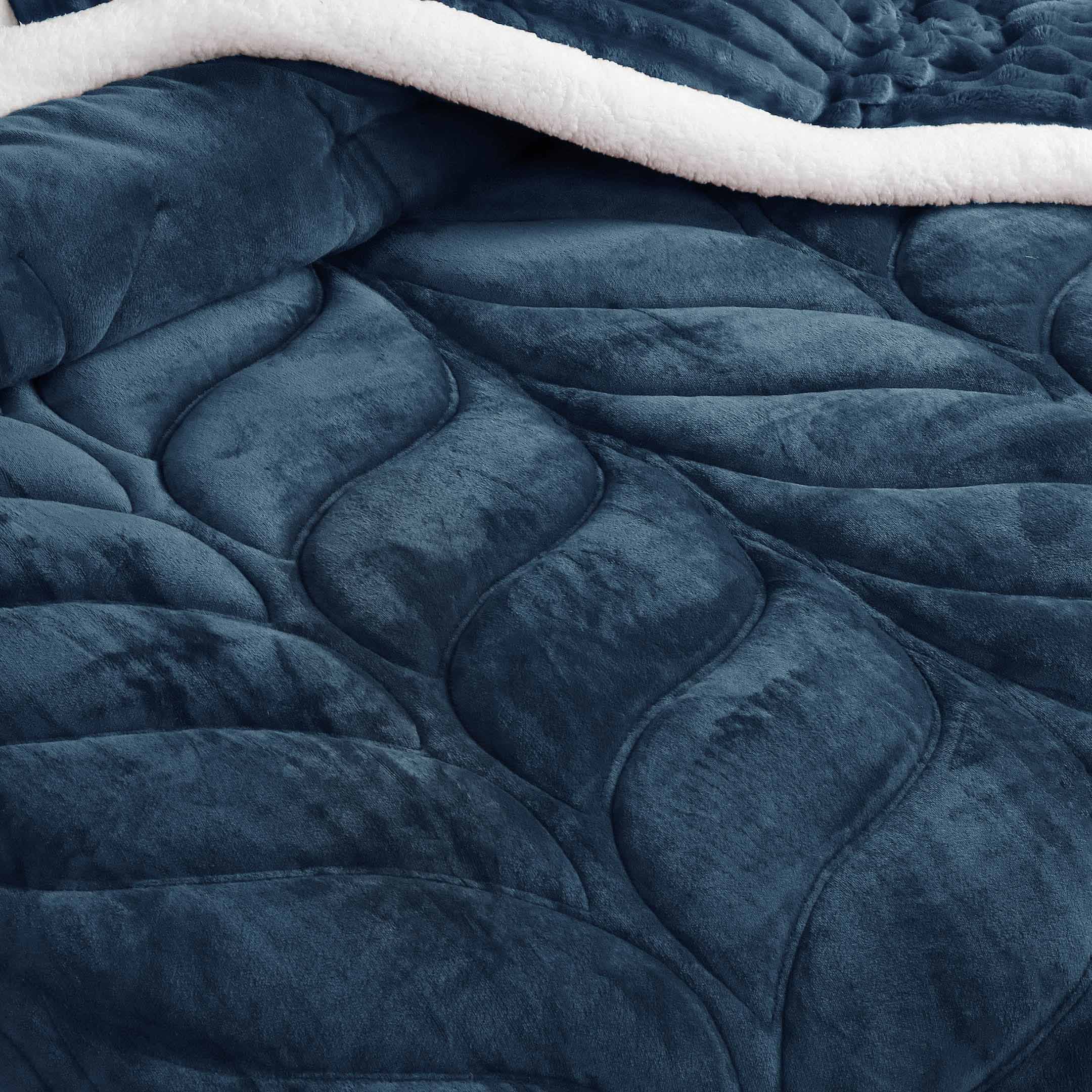 Heavy Weighted Fleece & Sherpa 7pcs Bedding Set-Blue Mirage