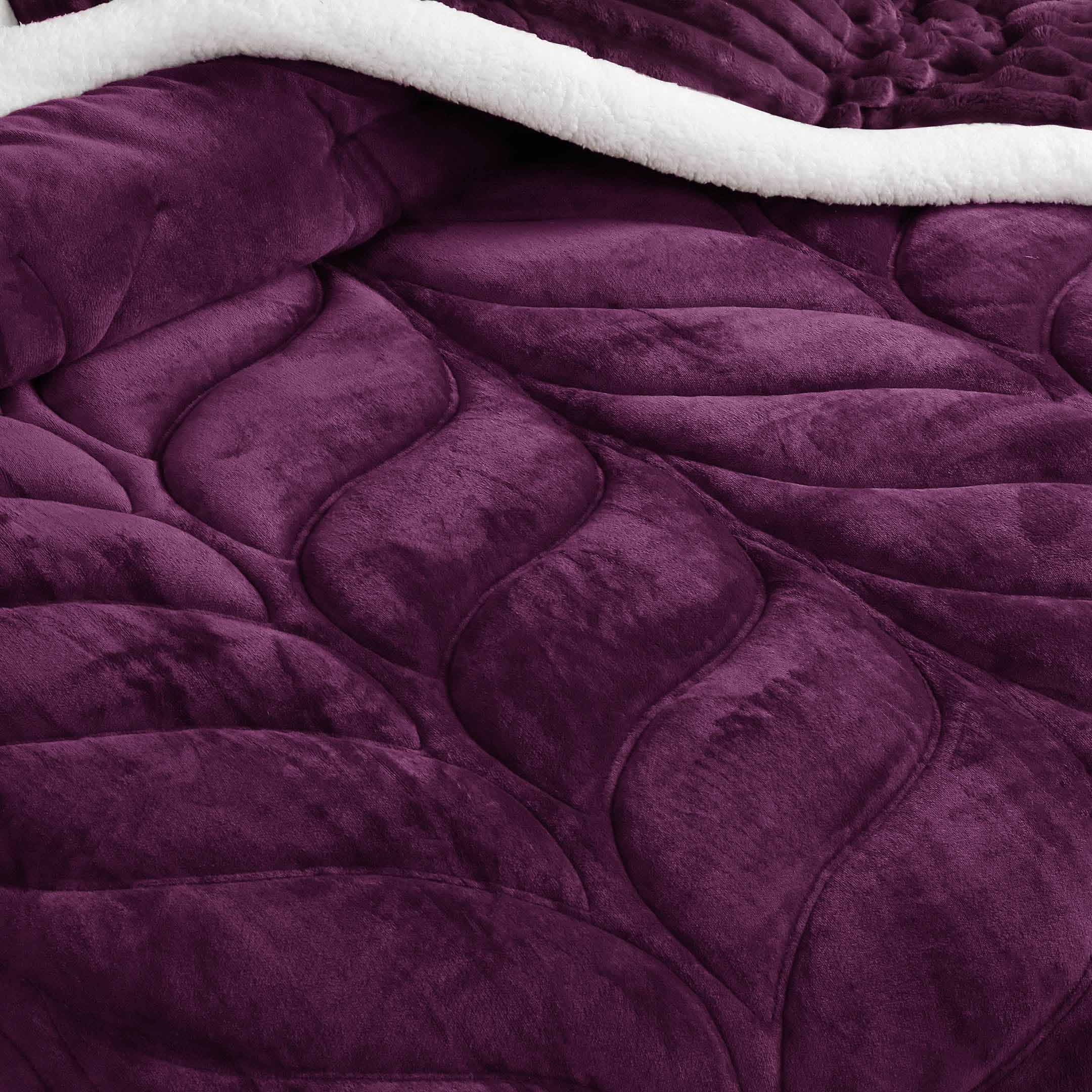 Heavy Weighted Fleece & Sherpa 7pcs Bedding Set-Plum