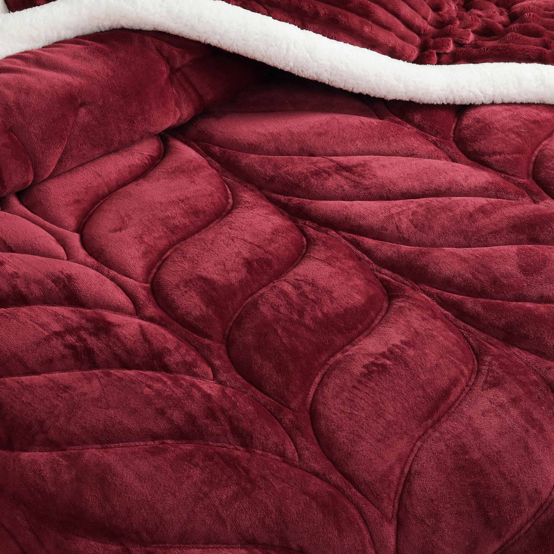 Heavy Weighted Fleece & Sherpa 7pcs Bedding Set-Maroon