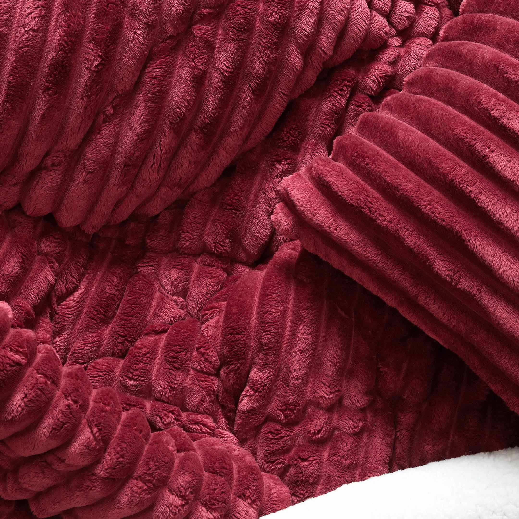 Heavy Weighted Fleece & Sherpa 7pcs Bedding Set-Maroon
