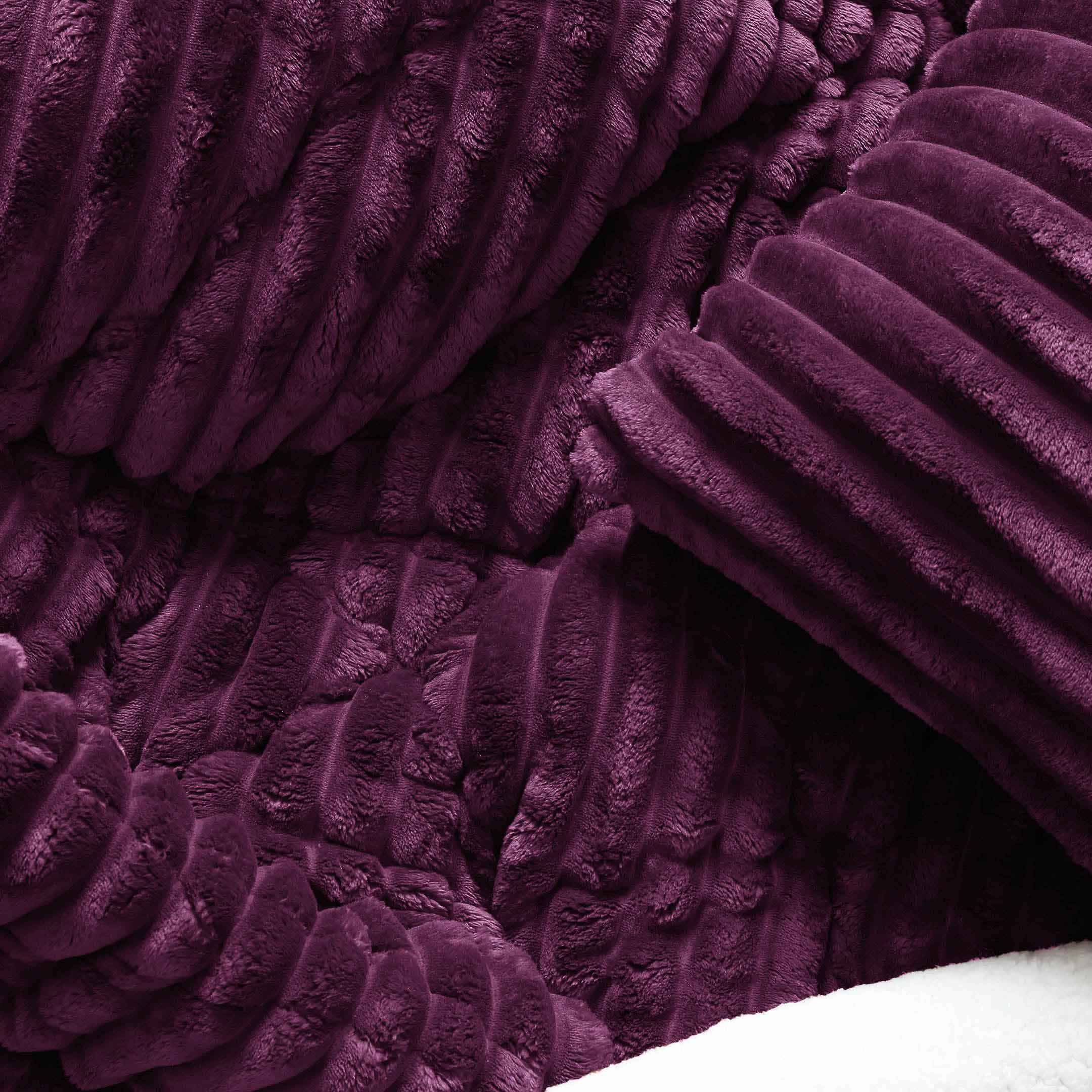 Heavy Weighted Fleece & Sherpa 7pcs Bedding Set-Plum