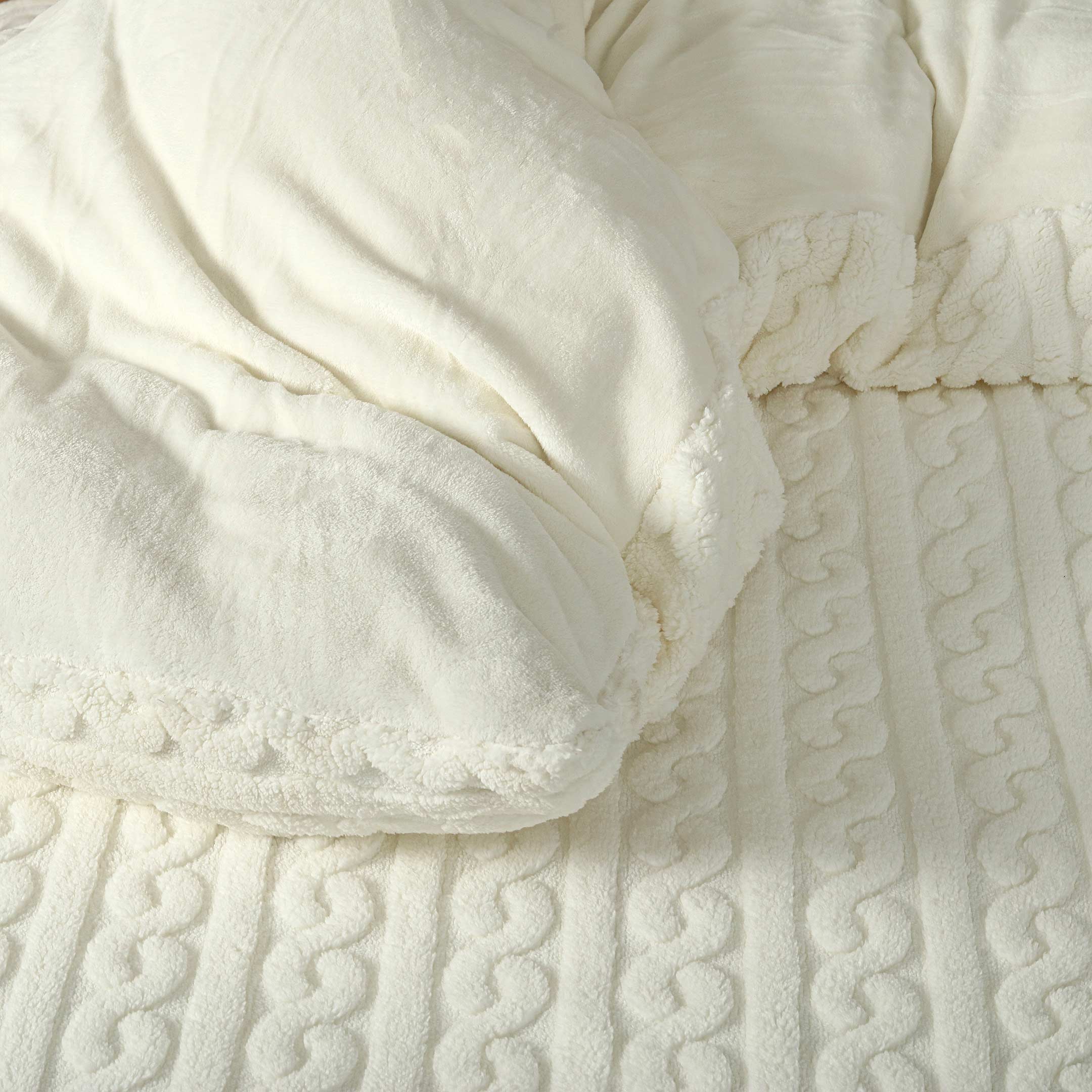 Luxury Knotted Fleece Fluff 6pc Razaye Set-Off White