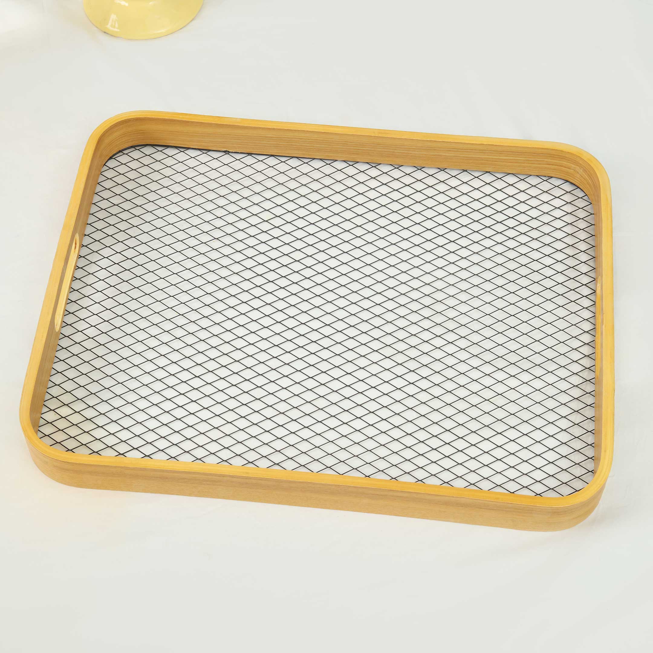 Antique Wooden Rattan Pattern Serving Tray Set